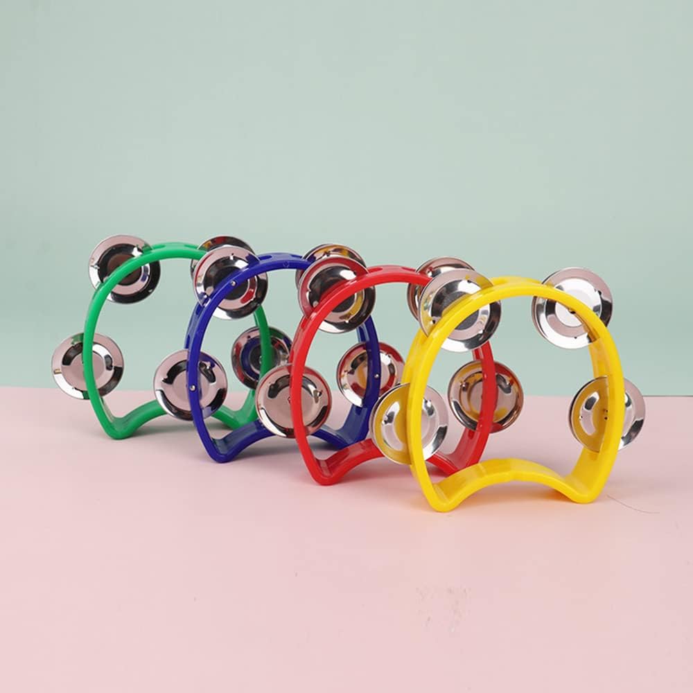 12 Pack Plastic Percussion Tambourine Hand Tambourine Bells, Mini Percussion Tambourines Bulk Hand Held Percussion Drum Musical Rhythm Instrument for Adults Kids Party Supplies(4 Colors)