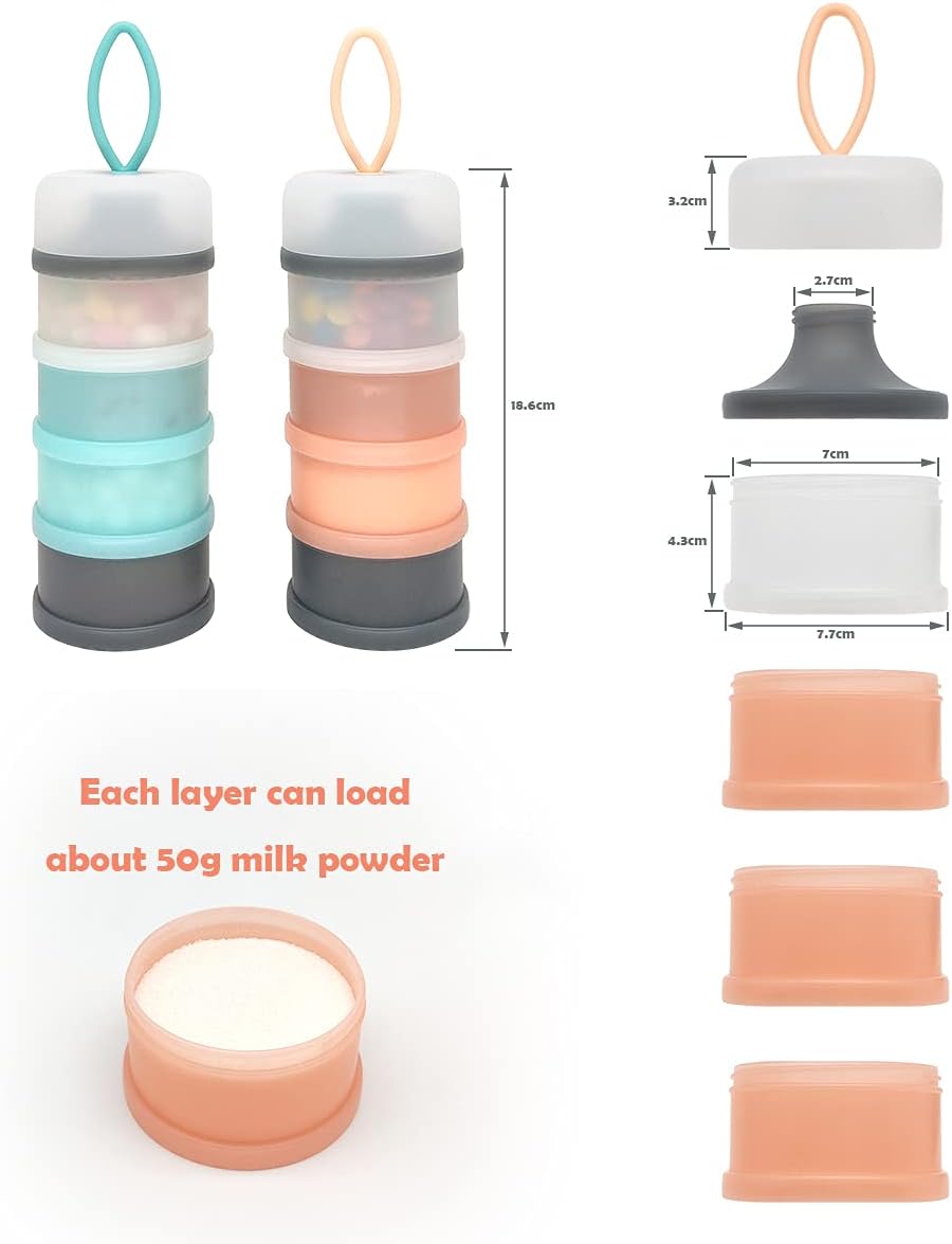 Baby Formula Dispenser, Portable Milk Powder Dispenser Container, Baby Feeding Travel Storage Container, Non-Spill Stackable Baby Snack Storage Container, BPA Free, 4 Compartments, 2 Packs