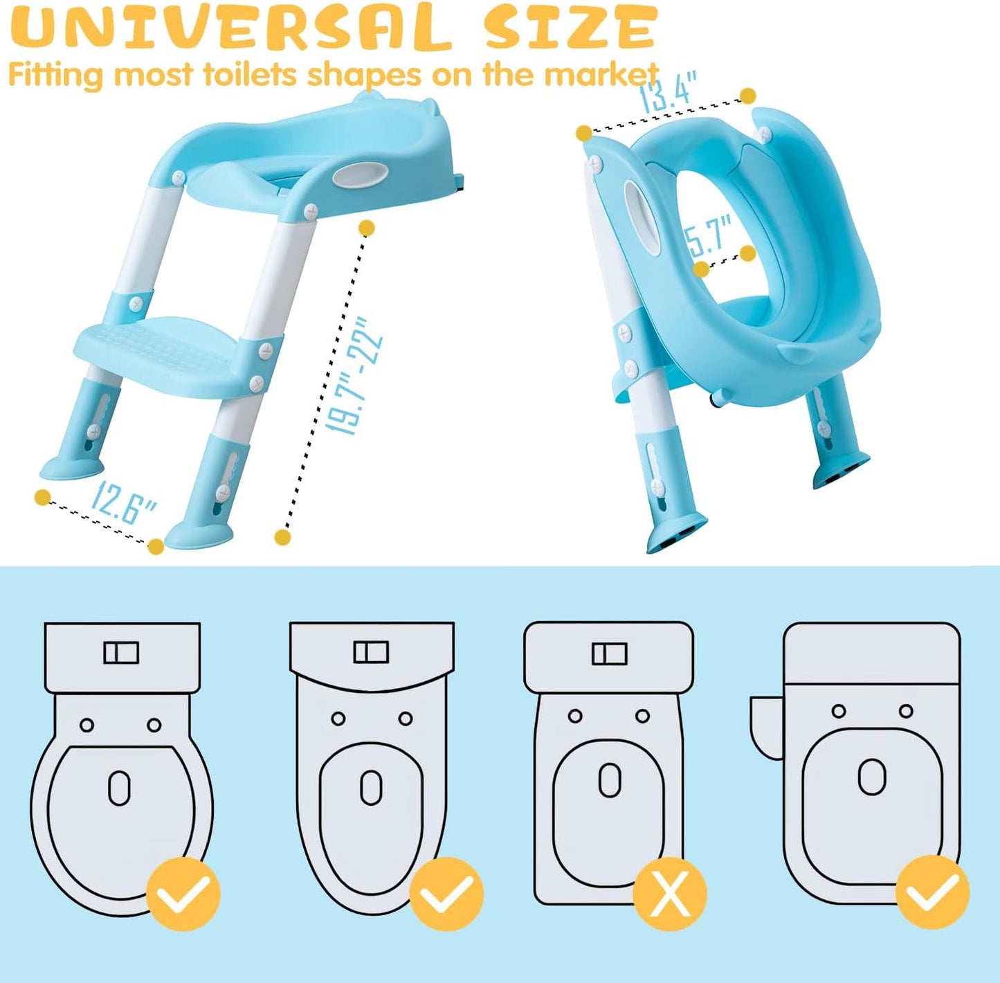 Potty Training Toilet Chair Seat with Step Stool Ladder for Kids and Toddler Boys Girls - Foldable Height Adjustable Children Toilet Training Seat with Safe Handles & Anti-Slip Pads, Blue-White