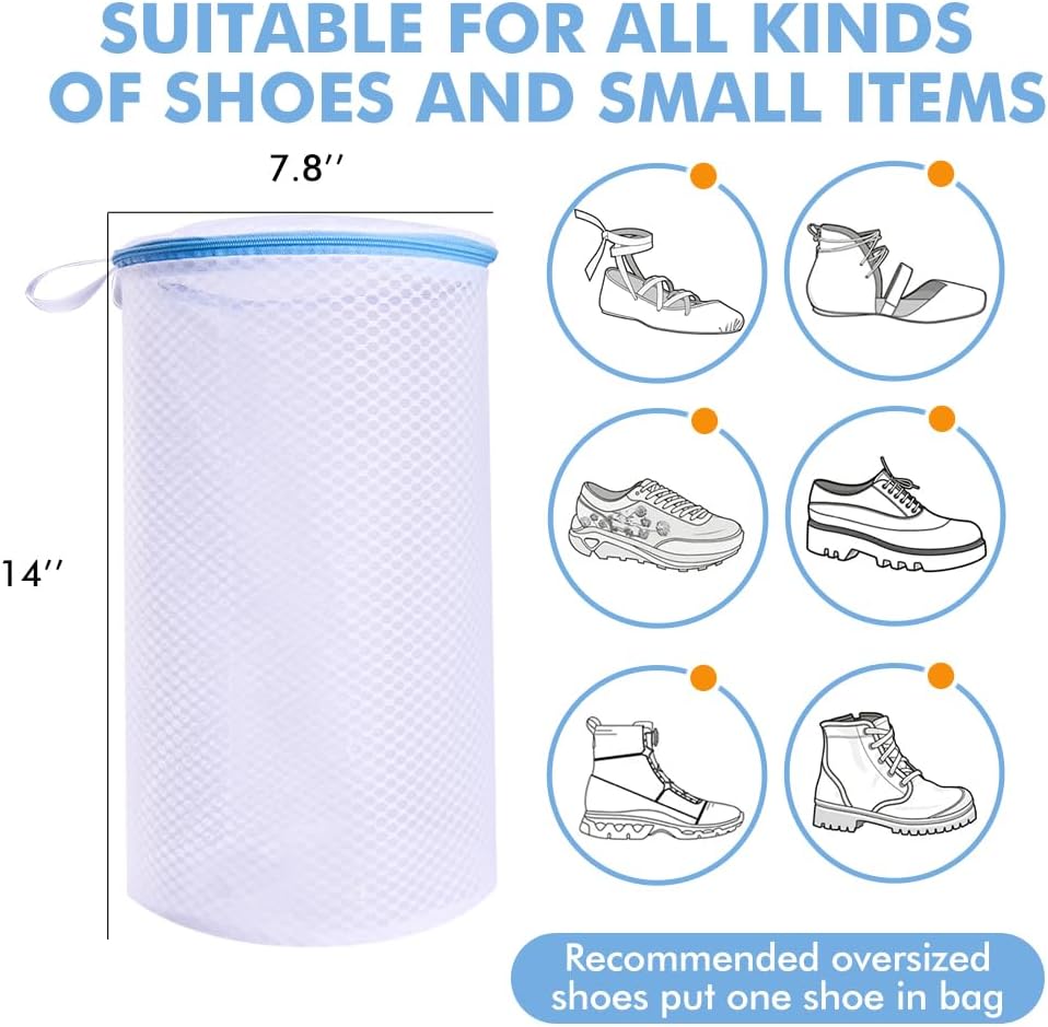2 Pack Shoes Wash Bags,Shoe Washing Machine Bag,shoe laundry bag for washing machine,Honeycomb Mesh Laundry Bags with Zipper for Sneakers,Running Shoes,Sock,Bras,Delicates and Toys(14 in x 7.8 in)