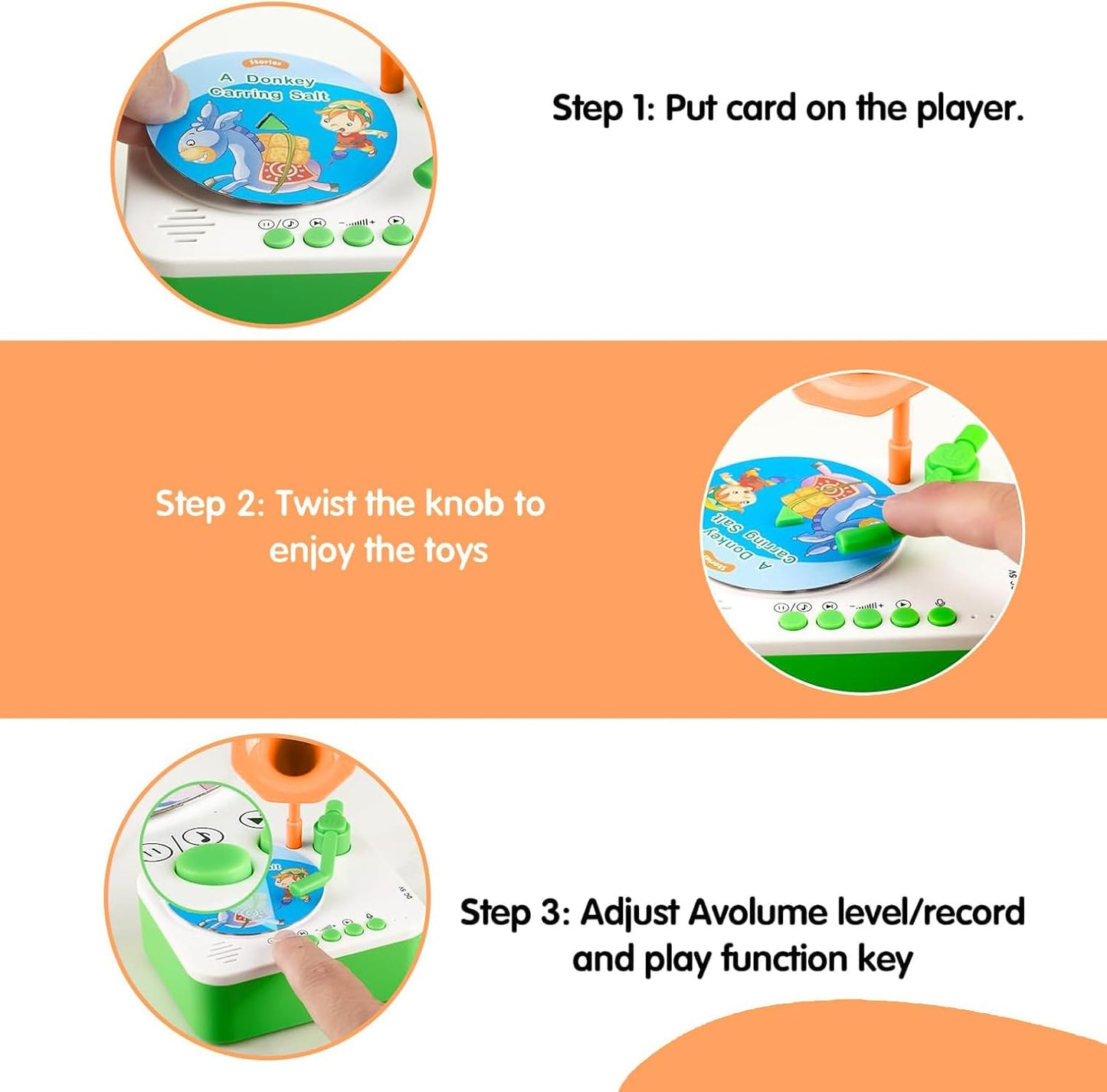 Kids Phonograph Toddler Record Player, with 96 Learning Cards, Early Education Machine Record Player Music Box Storyteller pop Speakers, Gift for Boys and Girls