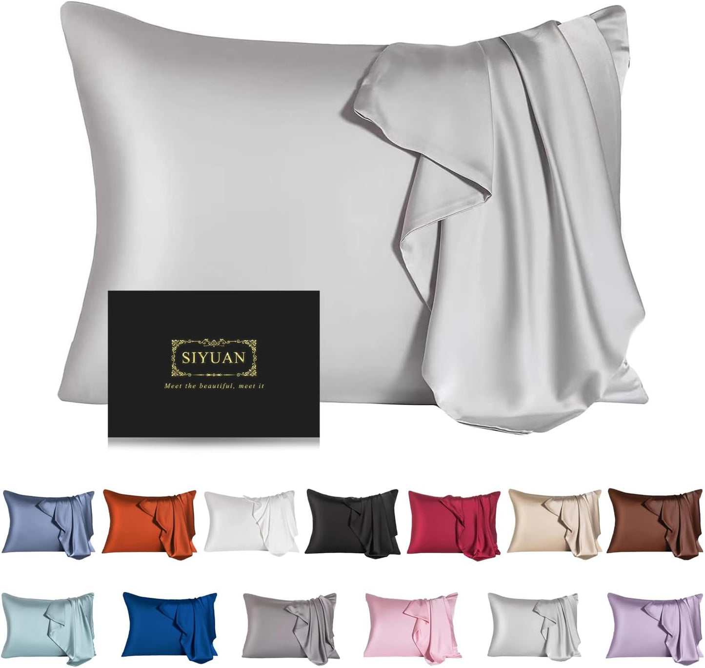 Mulberry Silk Pillowcase for Hair and Skin,King Size Cooling Silk Pillow Case with Hidden Zipper,Allergen Proof Dual Sides Soft Breathable Smooth Silk Pillow Cover for Women(King,Light Gray)