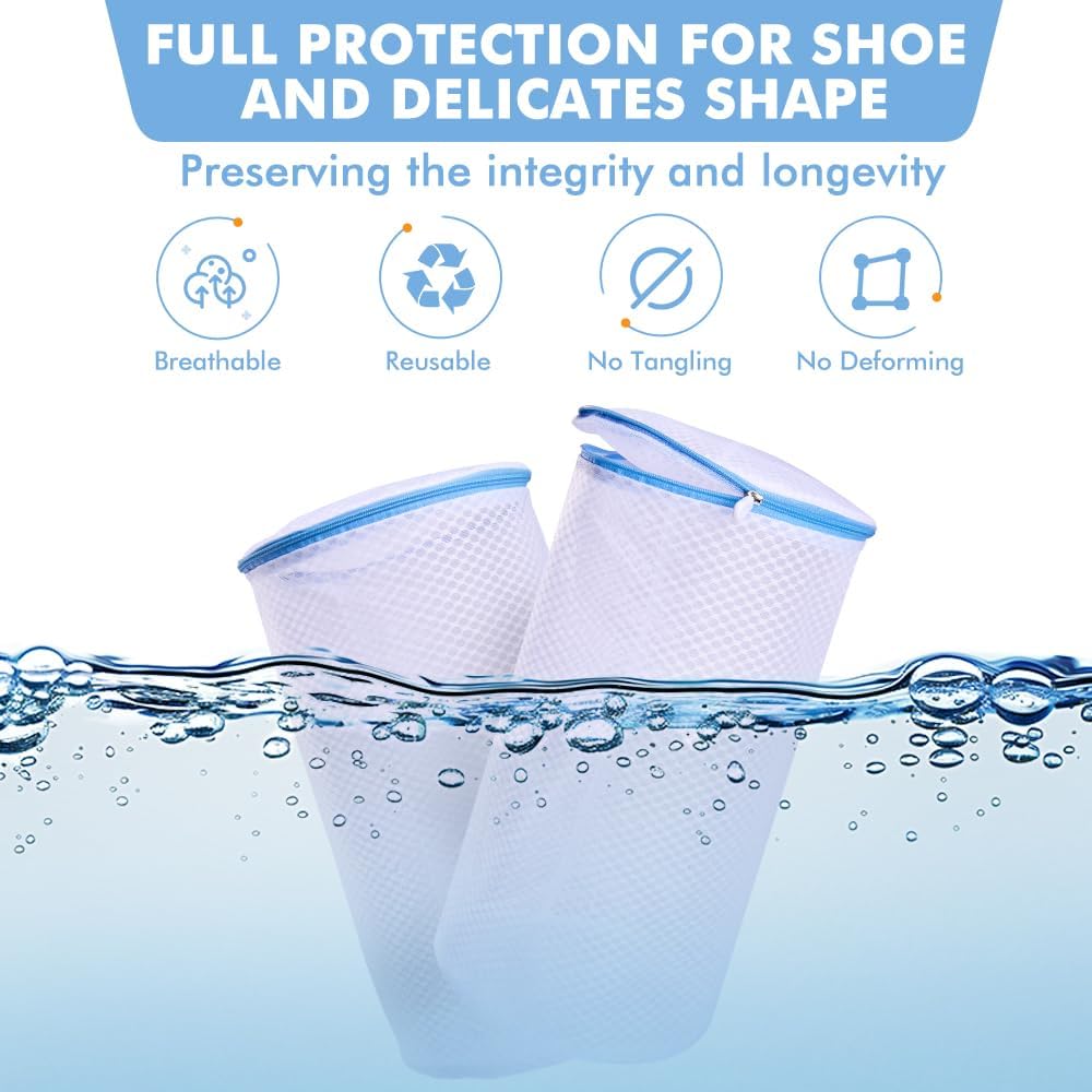 2 Pack Shoes Wash Bags,Shoe Washing Machine Bag,shoe laundry bag for washing machine,Honeycomb Mesh Laundry Bags with Zipper for Sneakers,Running Shoes,Sock,Bras,Delicates and Toys(14 in x 7.8 in)