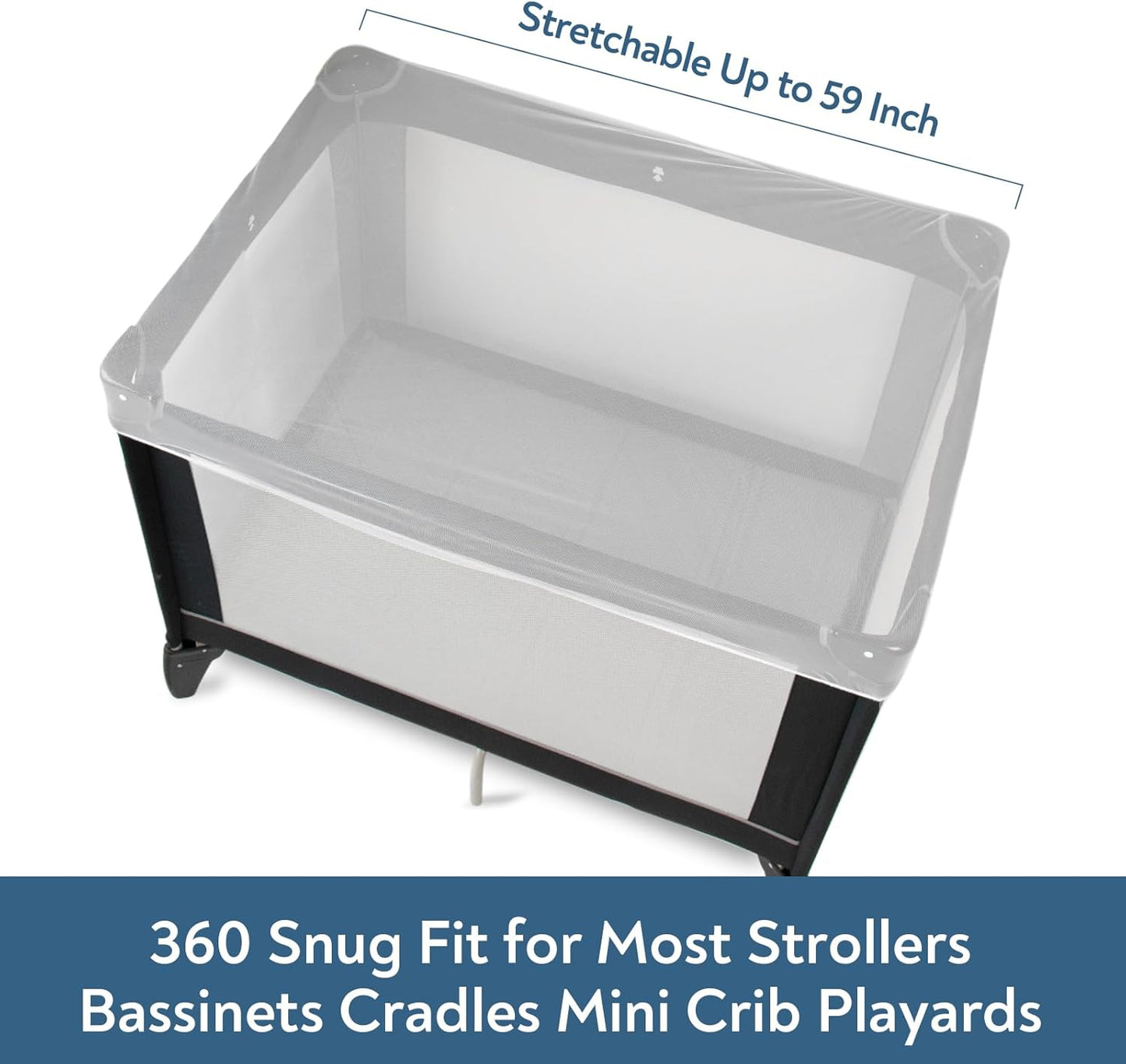 2 Pack Baby Mosquito Net for Stroller, Playard & Bassinet, Reusable Bug Net for Cradles, Carrier, Pack and Plays and Portable Mini Crib, Baby Playpen Mosquito Net Cover, White