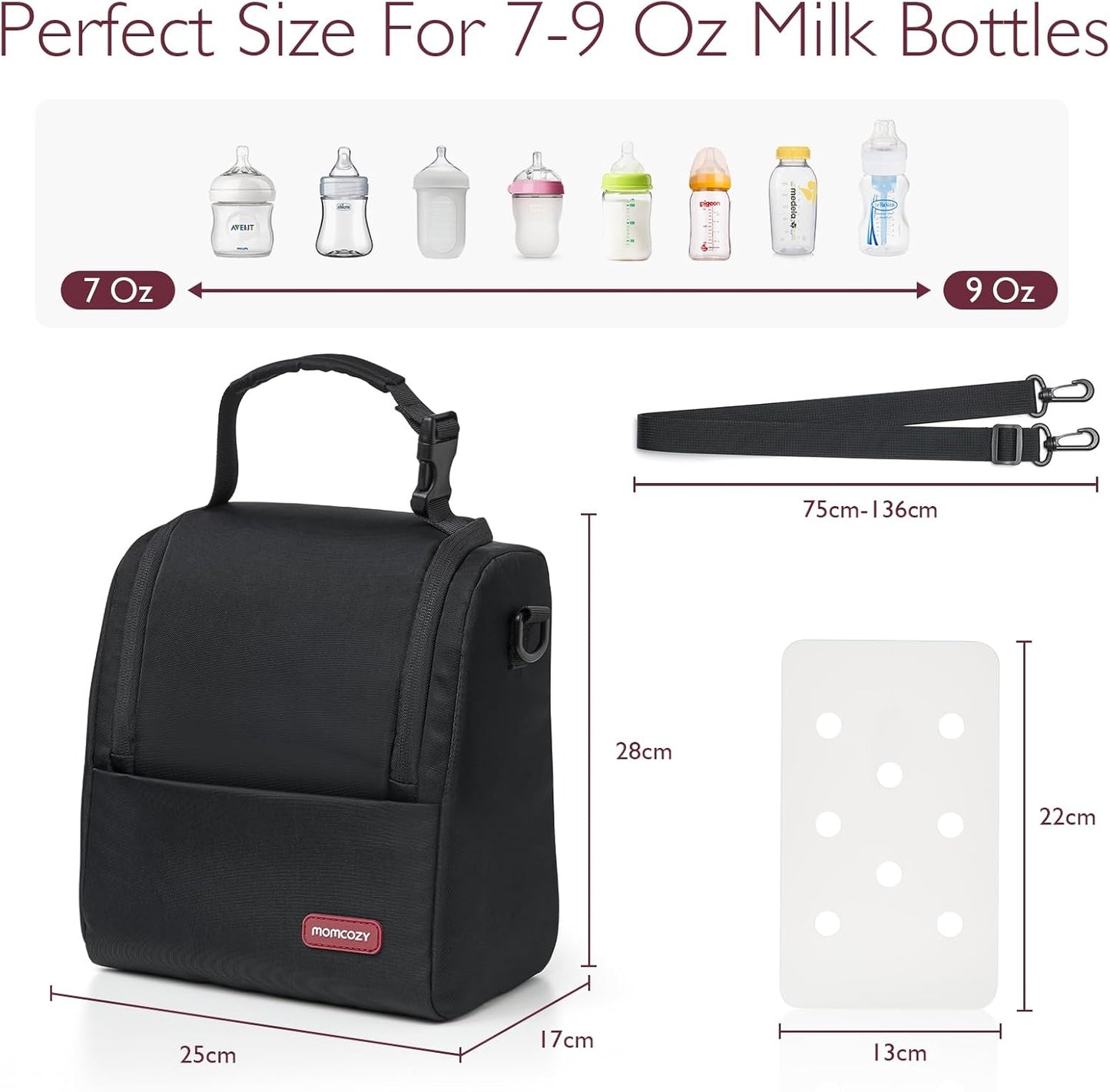 Momcozy Breastmilk Cooler Bag with Strap, Insulated Baby Bottle Bag, Fits 6 Baby Bottles up to 9Oz&10H Long-term Cooling, XPE Insulation Layer, Food Grade PP Compartment for Nursing Mom Daycare