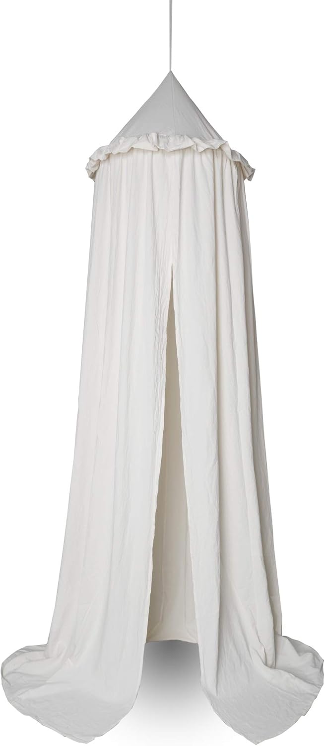 Kids Bed Canopy with Frills Cotton Cover Net for Crib Reading Nook Curtain Hideaway Hanging Round Tent Nursery Bedding Play Room Decor