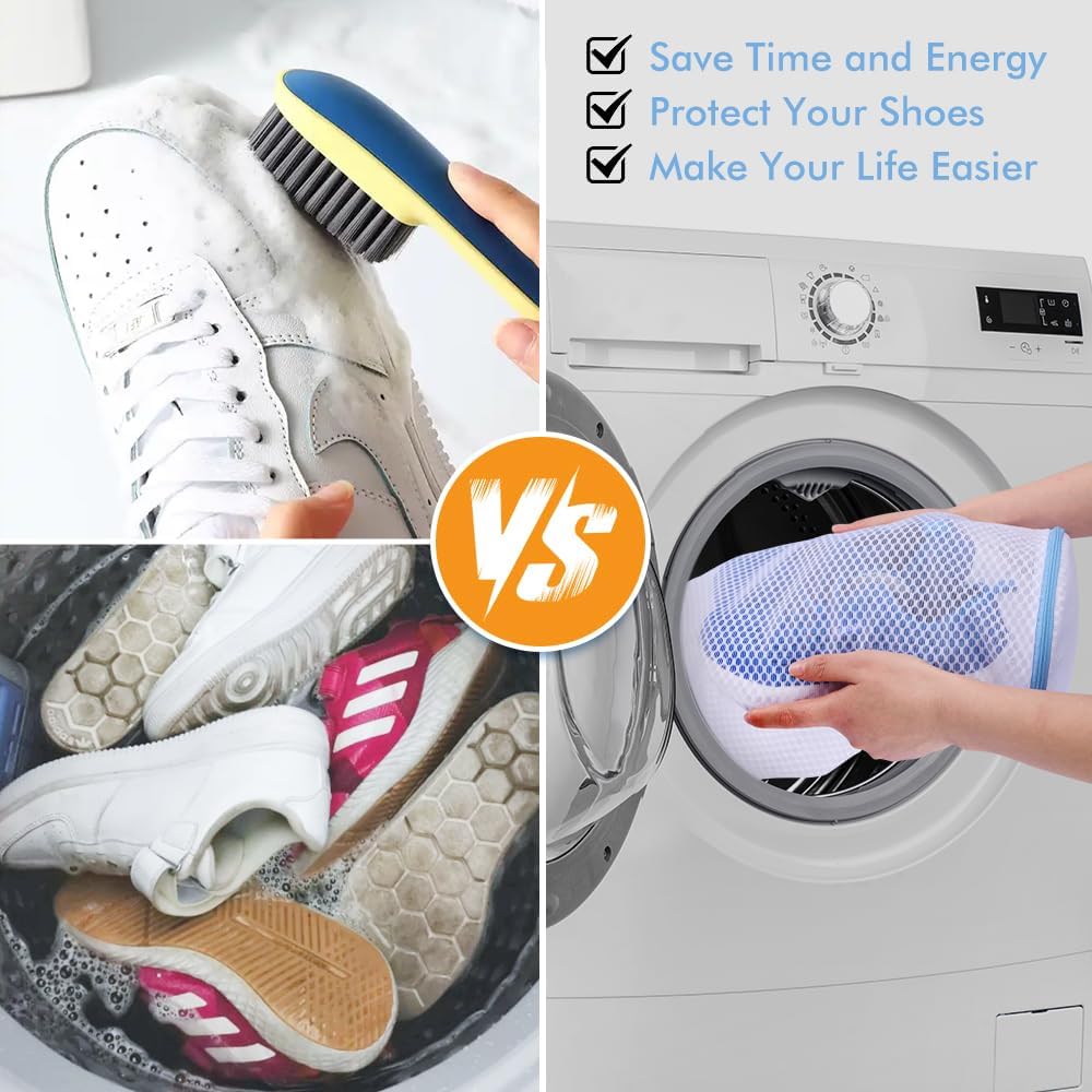 2 Pack Shoes Wash Bags,Shoe Washing Machine Bag,shoe laundry bag for washing machine,Honeycomb Mesh Laundry Bags with Zipper for Sneakers,Running Shoes,Sock,Bras,Delicates and Toys(14 in x 7.8 in)