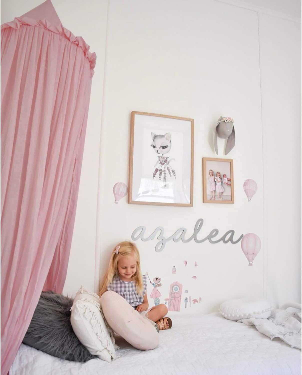 Kids Bed Canopy with Frills Cotton Cover Net for Crib Reading Nook Curtain Hideaway Hanging Round Tent Nursery Bedding Play Room Decor