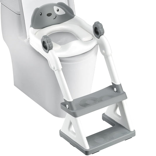 2 In 1 Potty Training Toilet Seat & Toddler Step Stool, Bottom Triangle Stability Toddler Toilet Seat, Adjustable Step & Seat Height Potty Seats (Grey)