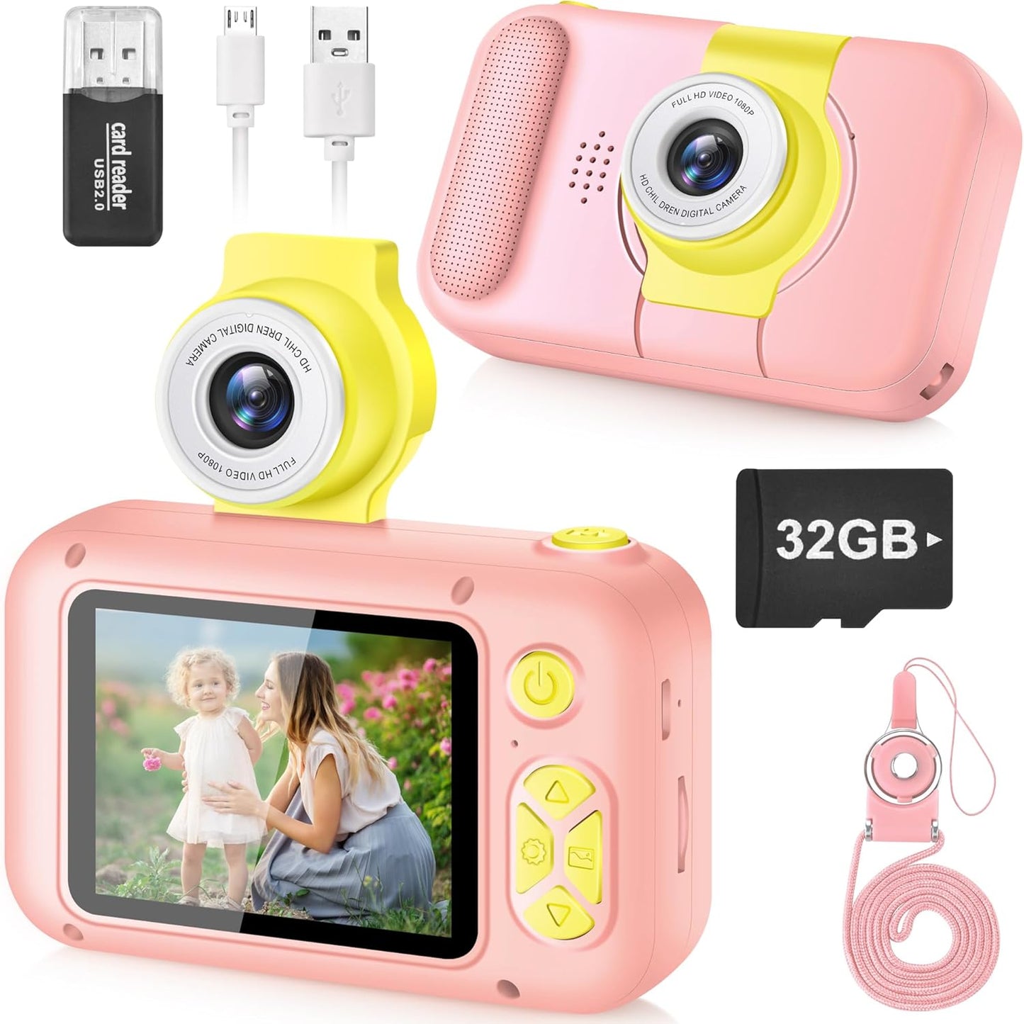 Kids Camera, Toddler Kid Digital Camera with 180°Flip Lens & 2.4in IPS Screen, Birthday Festival Gifts Present Toy for 4 5 6 7 8 9 10 11 Year Old Girls/Boys, 32 GB Card Included, X101