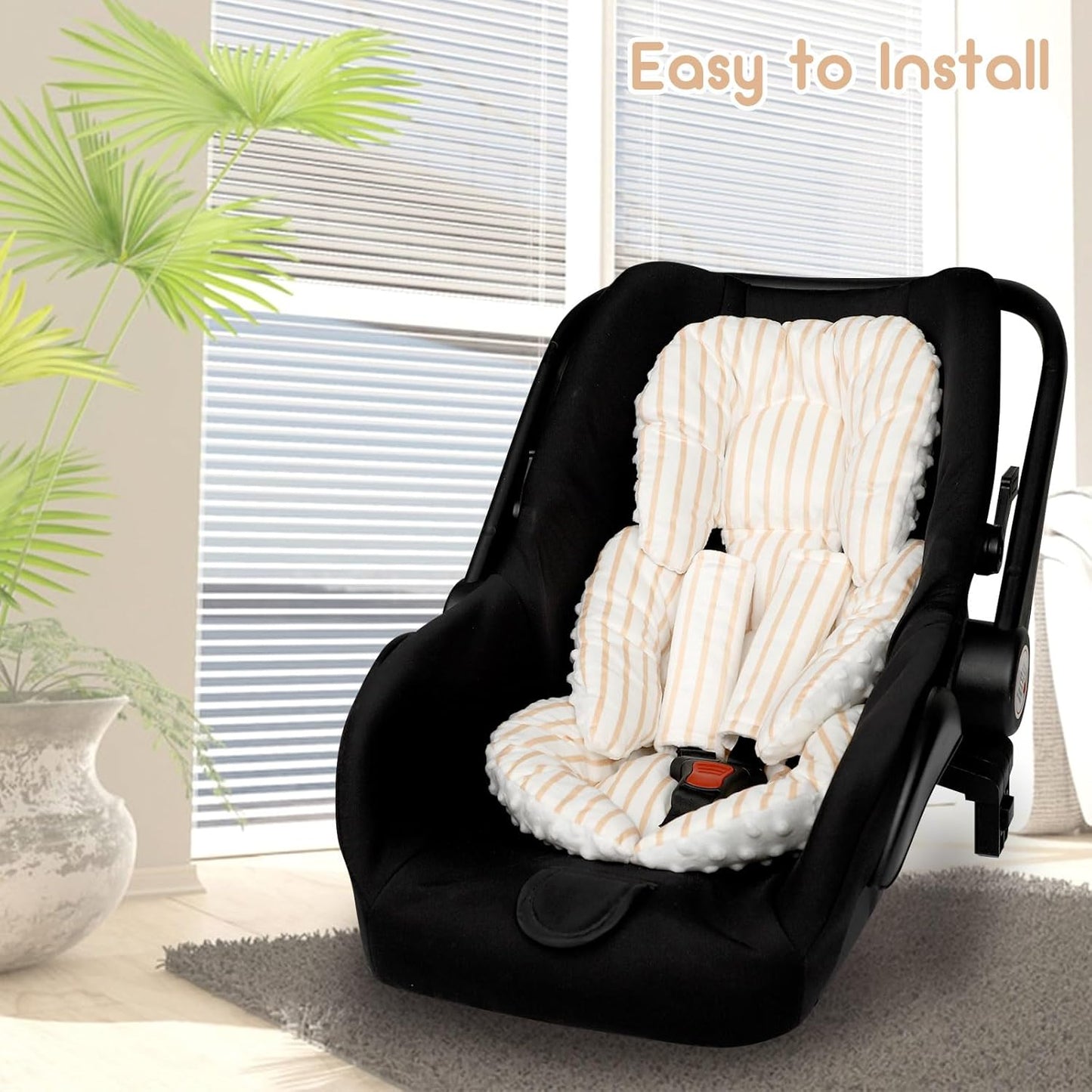Infant Car Seat Insert, Car Seat Head Support Baby Girls Boys, Soft & Reversible Newborn Carseat Insert Cushion with 2 Strap Covers, for Stroller, Swing, Bouncer (Brown Line)