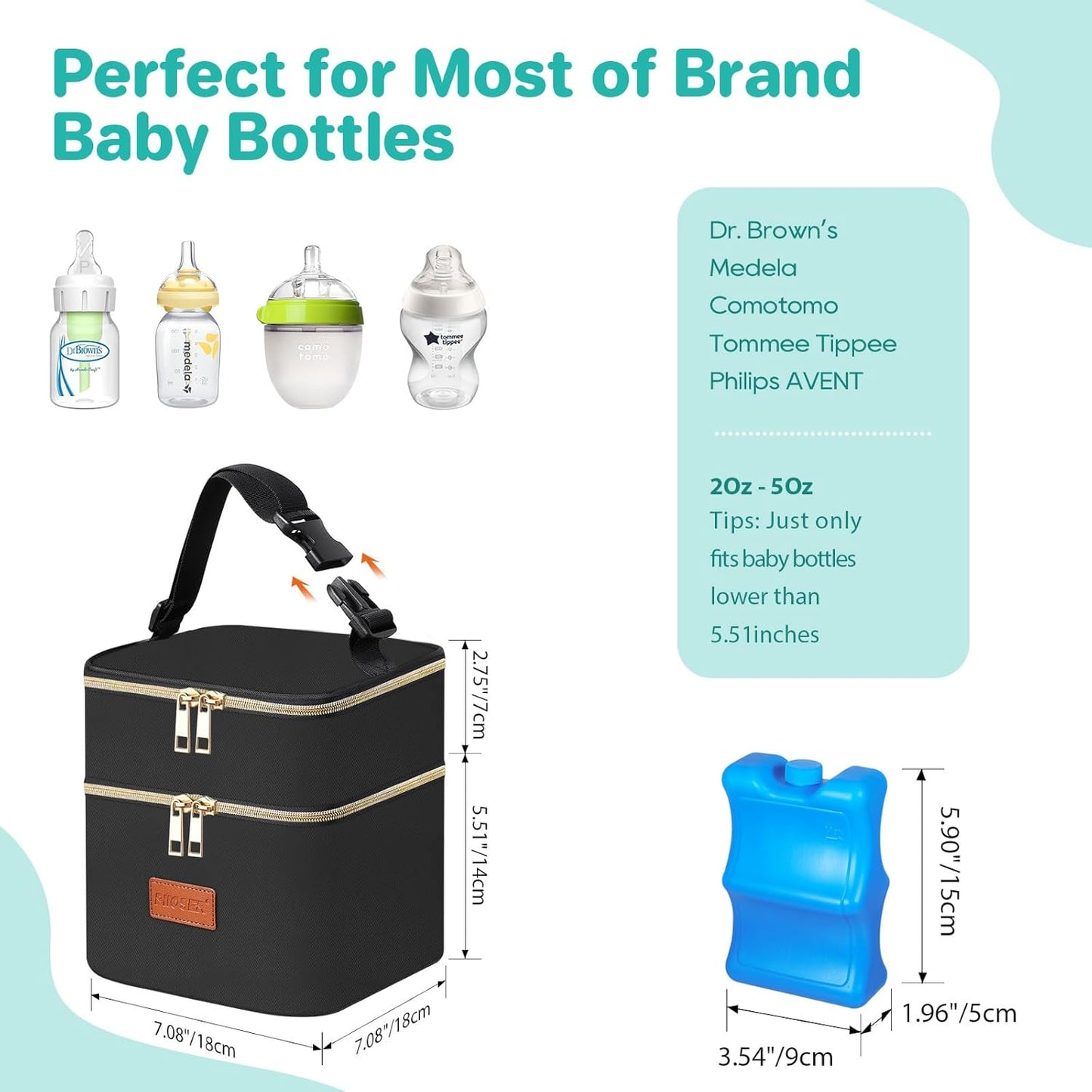 PIIOSER Breast Milk Storage Cooler Bag with Ice Pack, Fits 4 Baby Bottles Up to 5 Ounce, Small Insulated Breastmilk Cooler Travel Bag with Handle Buckle for Nursing & Working Mom Daycare (Black-XS)