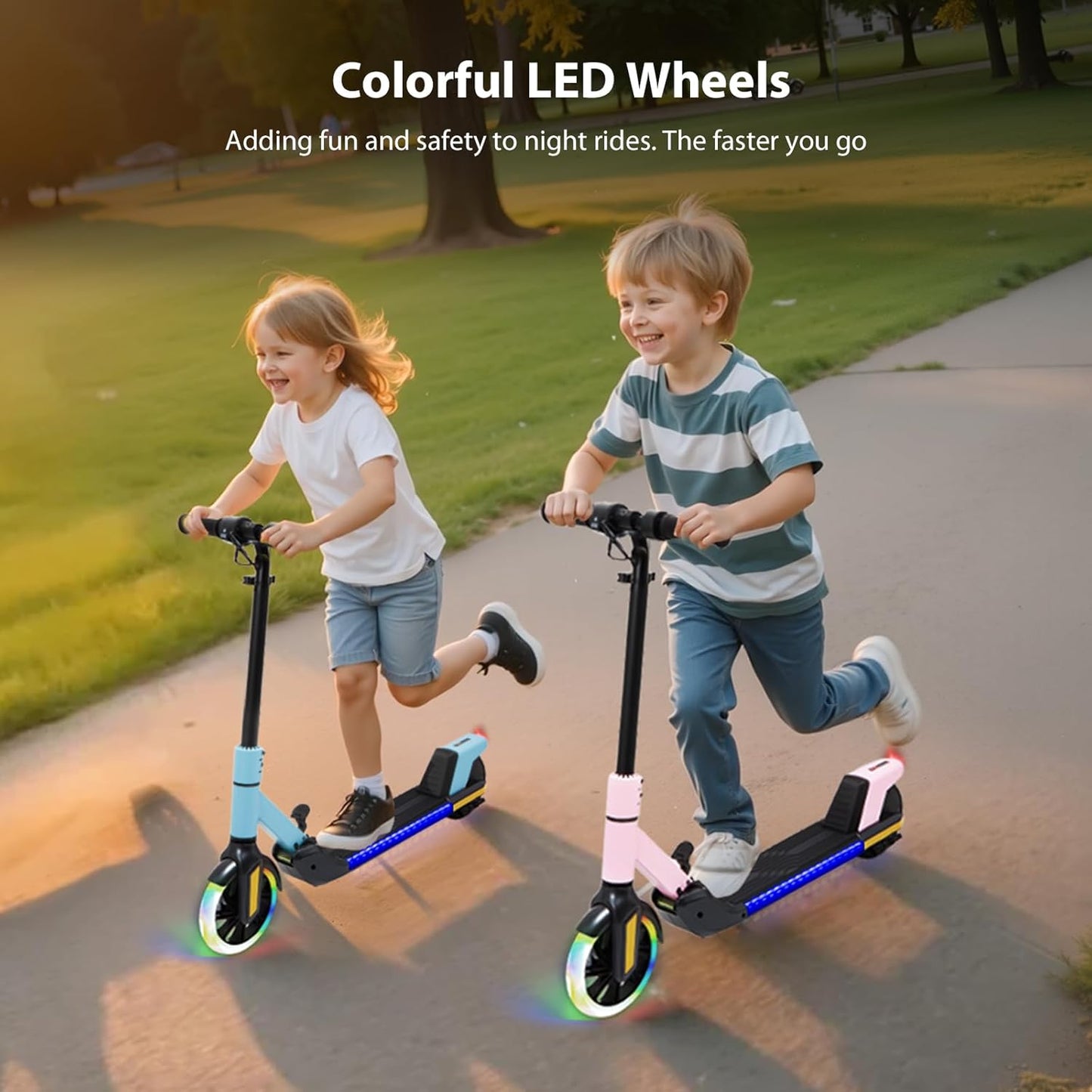 Electric Scooter for Kids Ages 6-12, Max Speed 6.5MPH, max Range 6Miles, with Acceleration Throttle and Electronic Brake, Foldable and Height Adjustable Kids Electric Scooter
