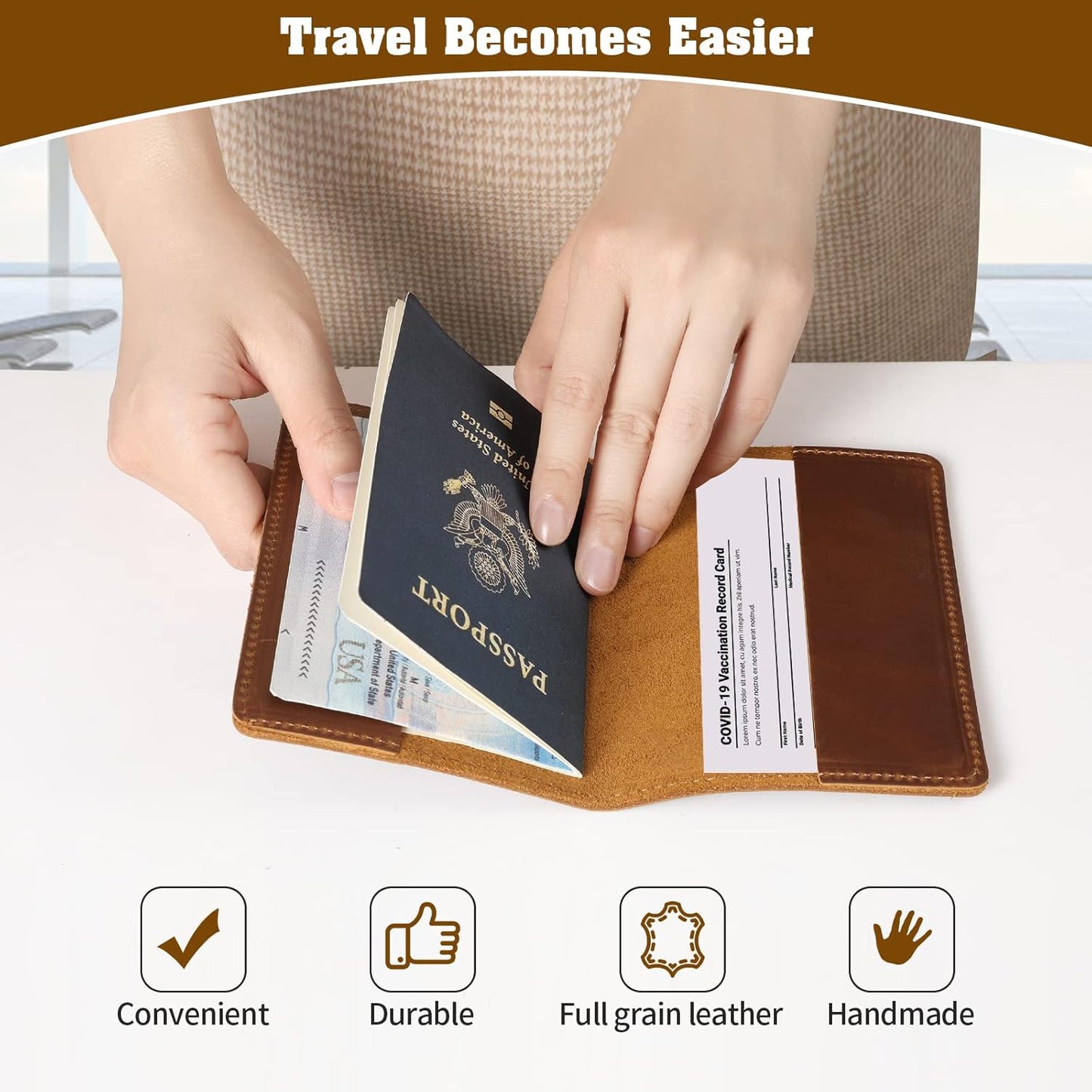 Jack&Chris Leather Passport Holder, Passport Travel Wallet Cover Case for Men Women, Leather Travel Documents Organizer Protector, JC105-Black