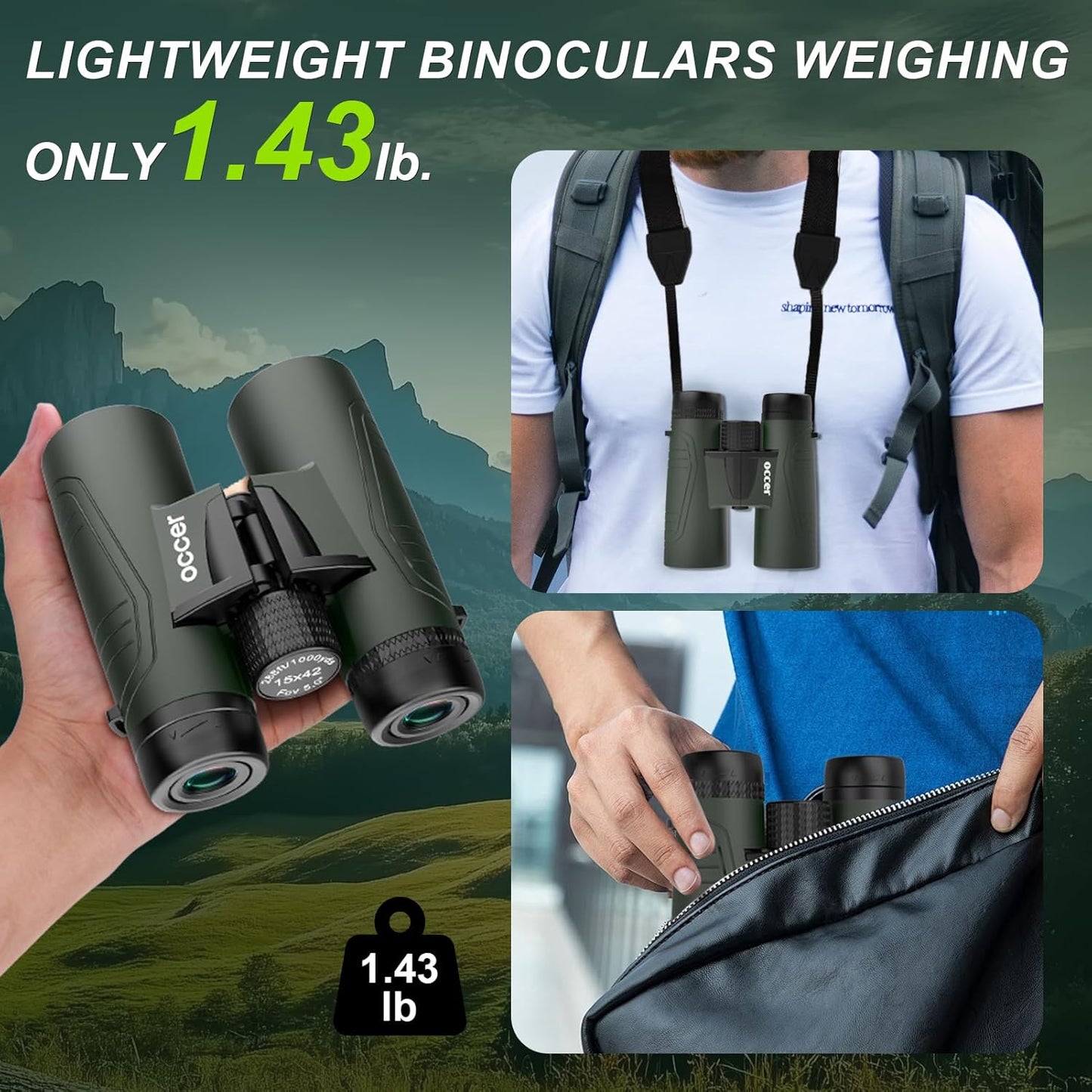 15x42 Binoculars for Adults High Powered - Occer HD Lightweight Travel Hunting Binoculars with Clear Low Light Vision for Bird Watching, Whale Watching, Camping -Green