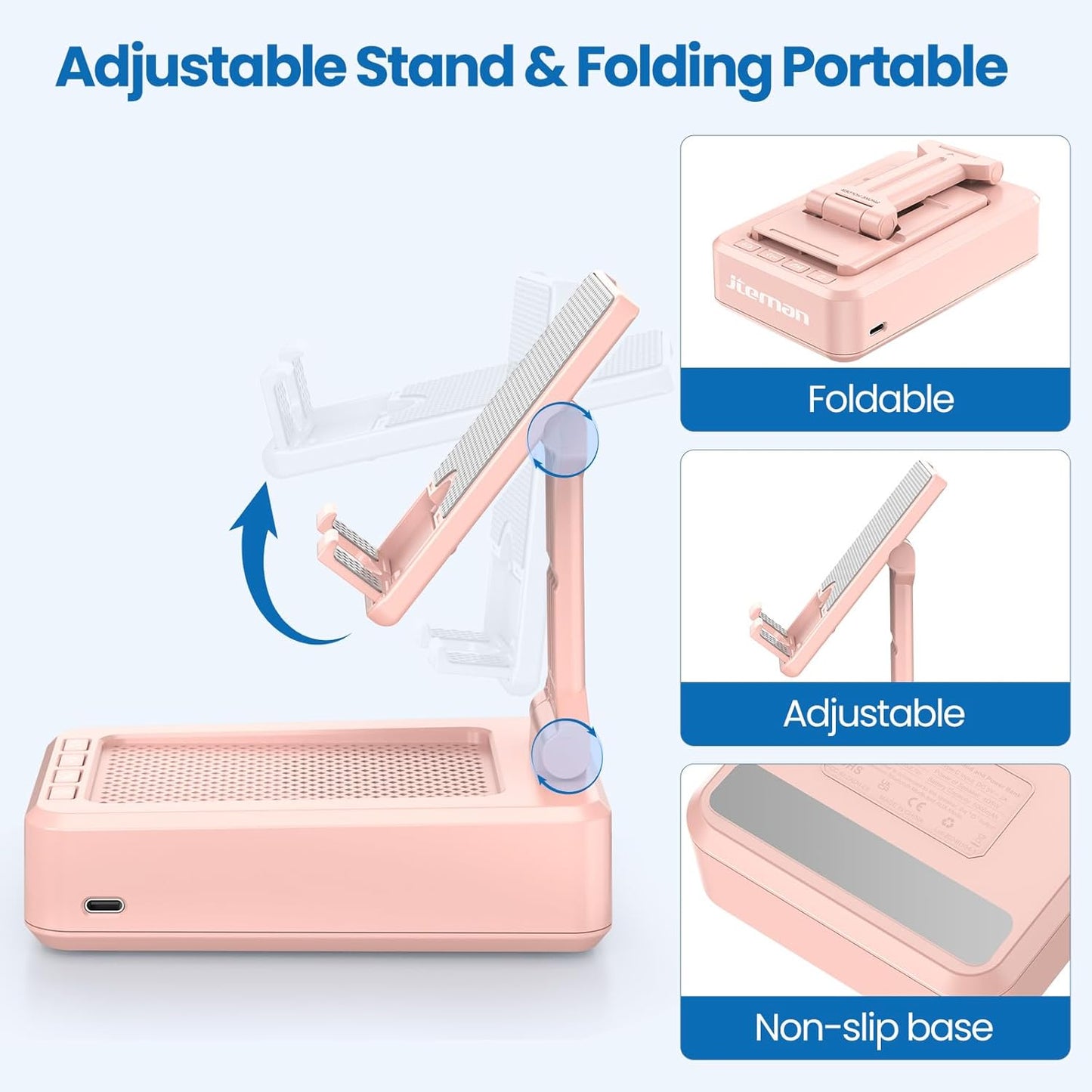 JTEMAN Cell Phone Stand with Bluetooth Speaker,Birthday Gifts for Women and Men,Kitchen Gadgets for Men,Compatible for iPhone/Samsung/Mini iPad - Pink