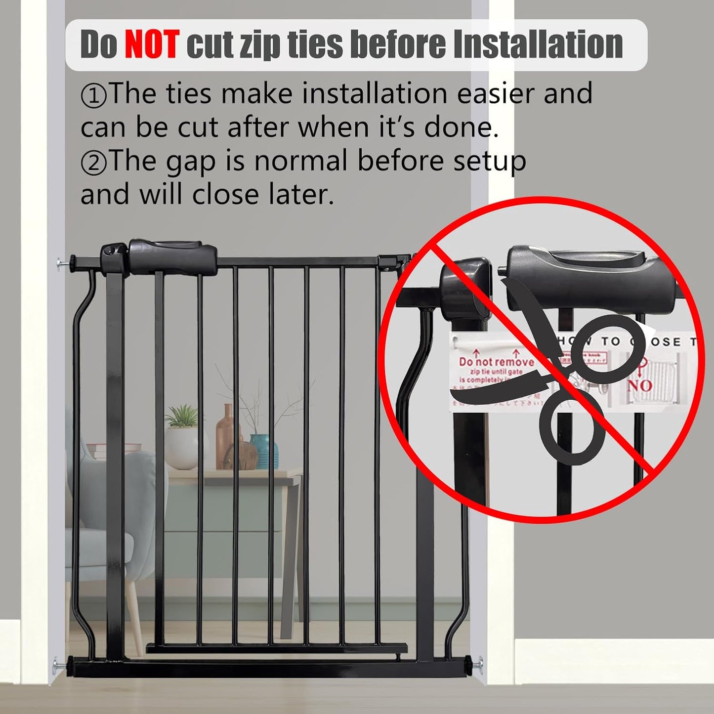 29-34 Inch Baby & Pet Gate - Black Metal, Pressure Mounted, Walk Through Safety Gate for Narrow Stairs & Doorways