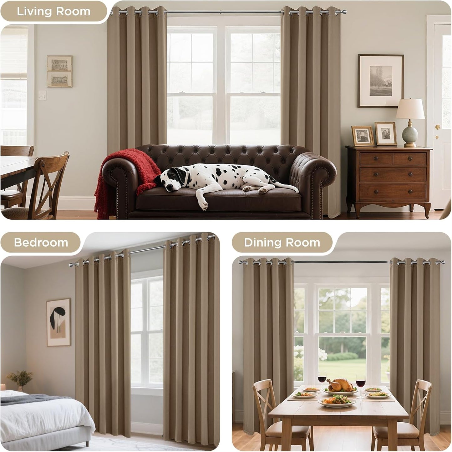 Joydeco Blackout Curtains 90 Inch Length 2 Panels Set, Thermal Insulated Long Curtains& Drapes 2 Burg, Room Darkening Grommet Drapes for Living Room Bedroom Window (W52 x L90 Inch, Khaki)