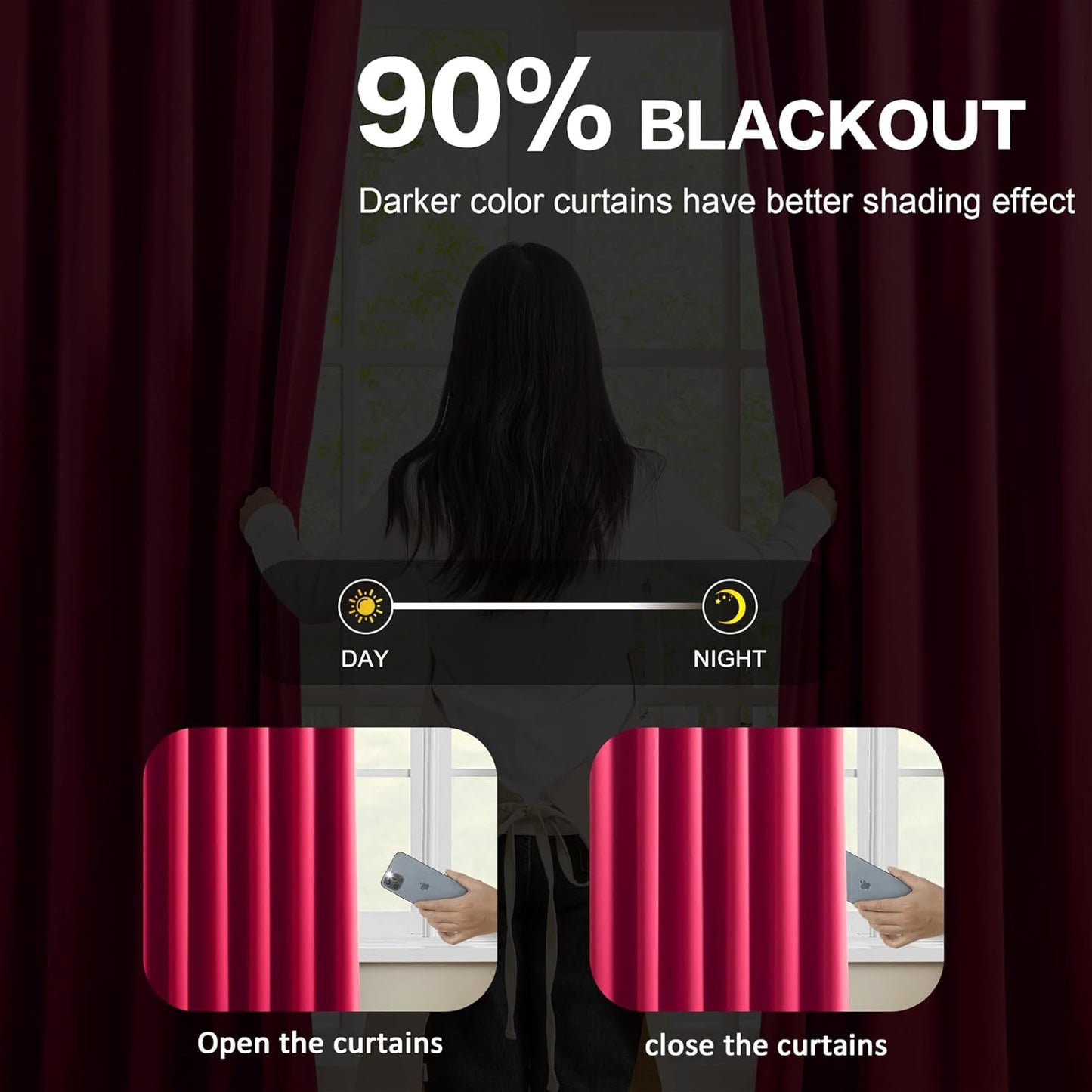 KEQIAOSUOCAI Pinch Pleated Hot Pink Blackout Curtains 72 Inches Long, Sound & Light Reducing Room Darkening Drape for Girl's Bedroom(Hot Pink, 2 Panels, W40 x L72)