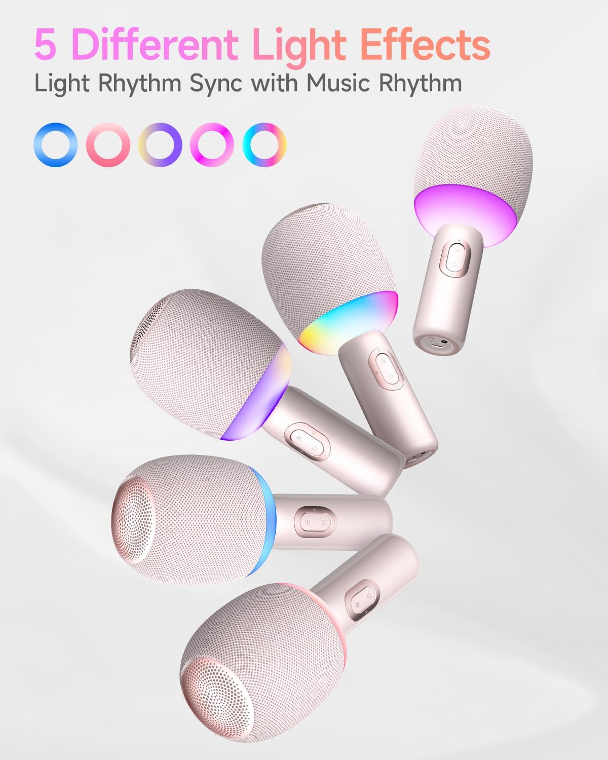 Wireless Bluetooth Karaoke Microphone, 5-in-1 Portable Handheld Mic Speaker with Dynamic Lights, Karaoke Microfono for Car Travel Home Party, Music Record, Duet Singing Gifts for Adults Kids (Pink)