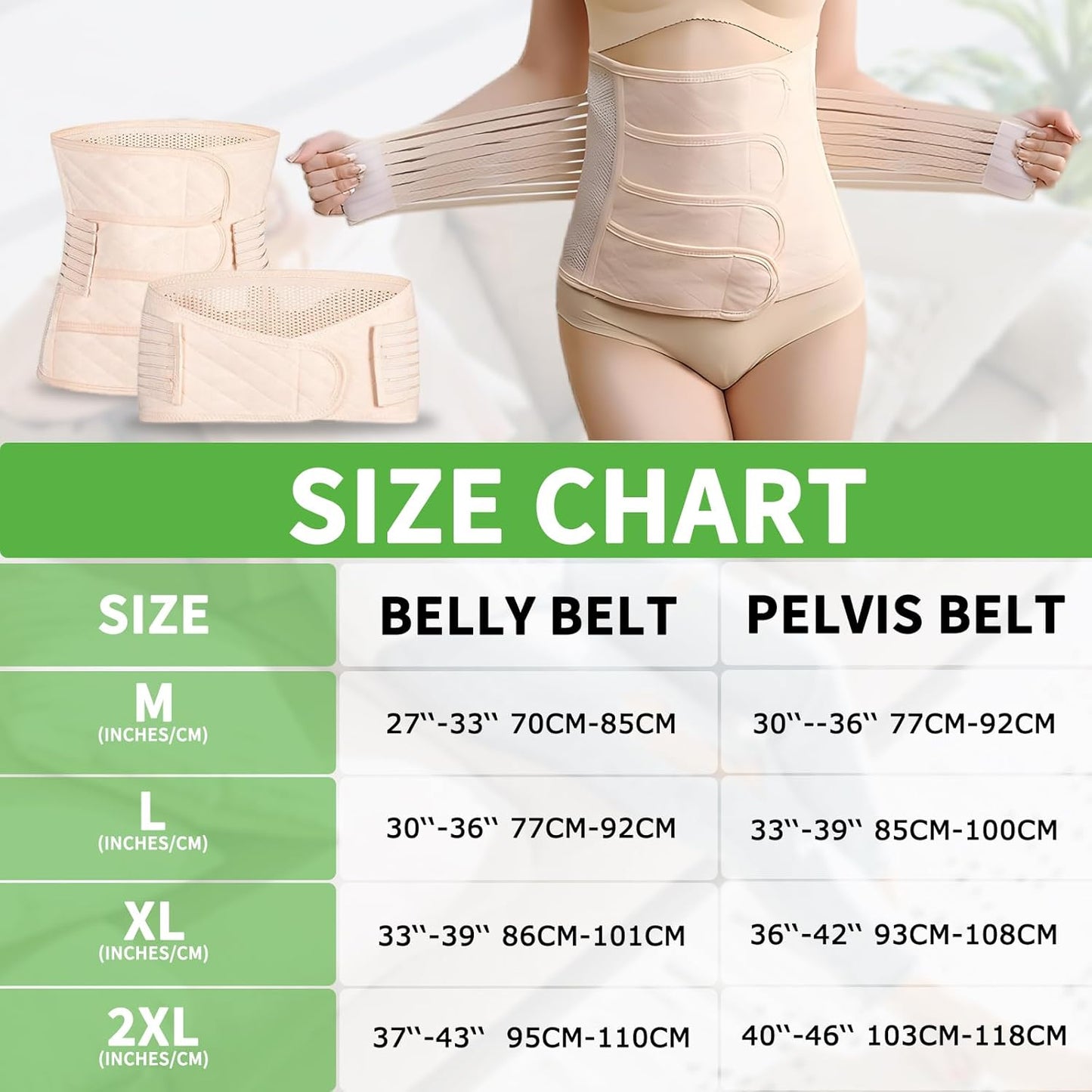 2 in 1 Postpartum Belly Band Wrap Beige, C-Section Support Belt Medium, Post Partum Support Recovery Waist/Pelvis Belt, Hysterectomy Belly Band Binder Girdle Stomach