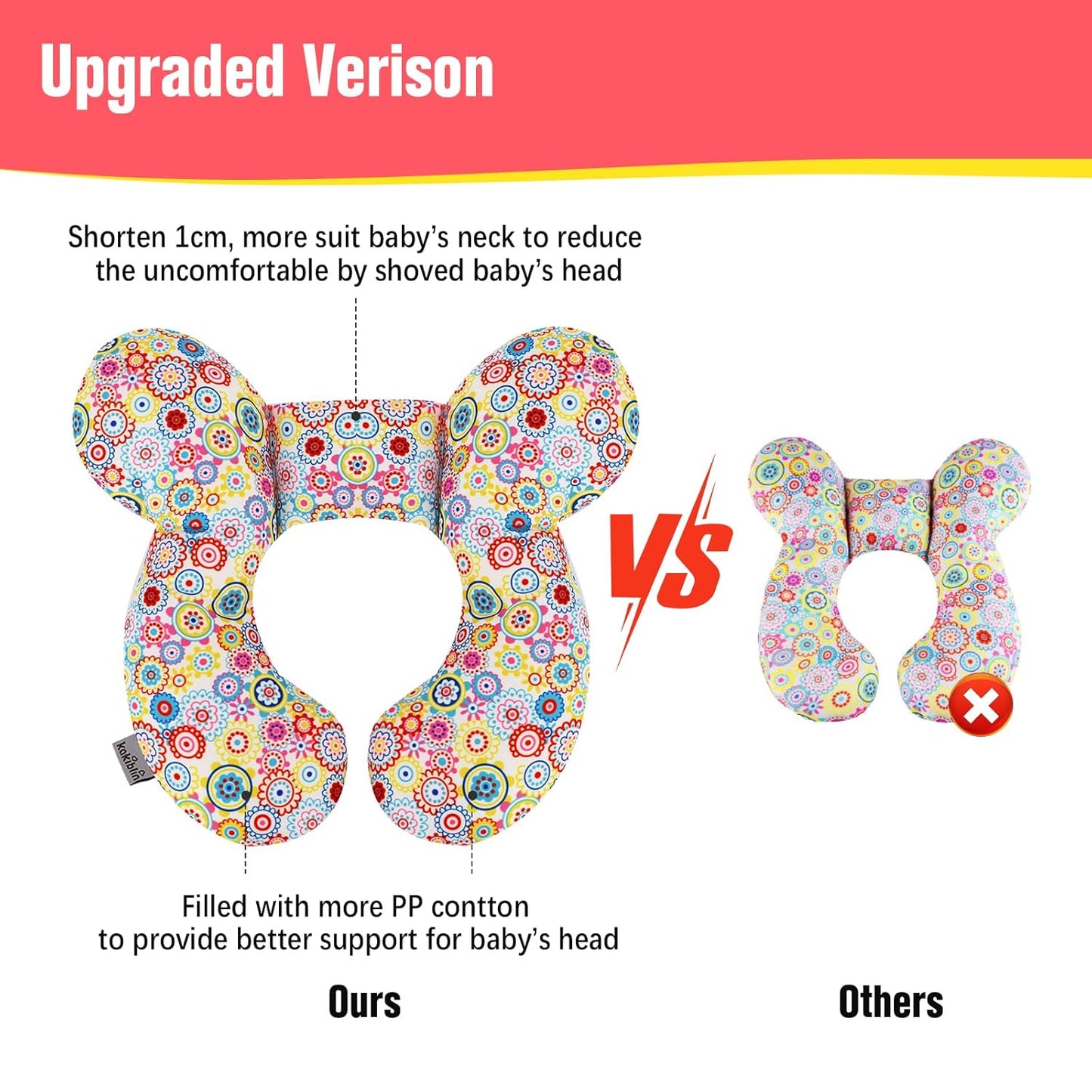 KAKIBLIN Baby Neck Pillow, Upgraded Baby Support Pillow,Baby Neck Support Pillow for Carseat, Newborn Neck Support for Car Seat,Pushchair,Travel (Flower)