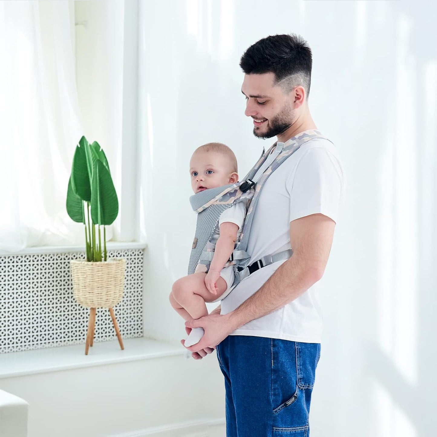 IULONEE Baby Carrier, Embrace Cozy 4-in-1 Infant Carrier Ergonomic Adjustable Holder Portable Convertible Front and Back Backpack Carry for Infants Toddlers Babies Girl and Boy 7-45 Pounds (Gray)