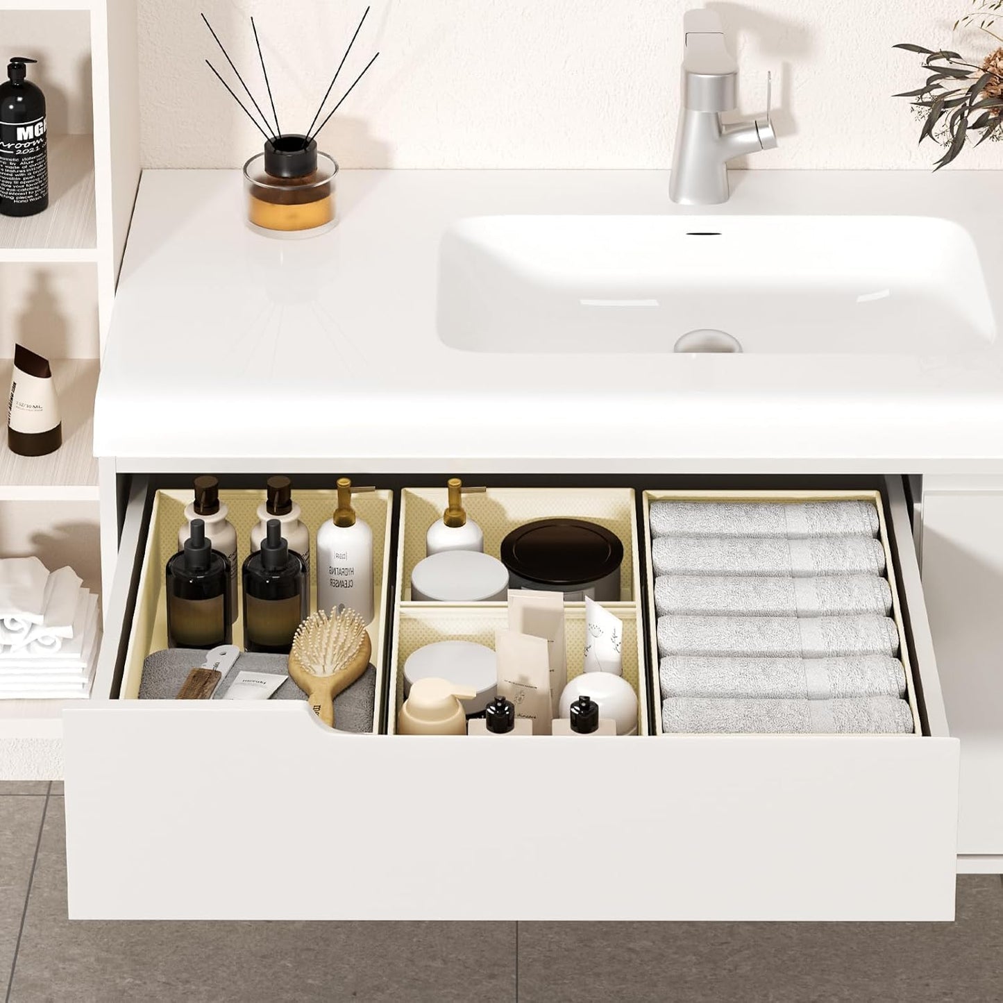 DIMJ Drawer Organizer Clothes, 12 Pack Dresser Organizer, Foldable Closet Organizers and Storage, Fabric Dresser Bins, Drawer Dividers for Nursery, Baby Clothes, Underwears, Sock (Beige)