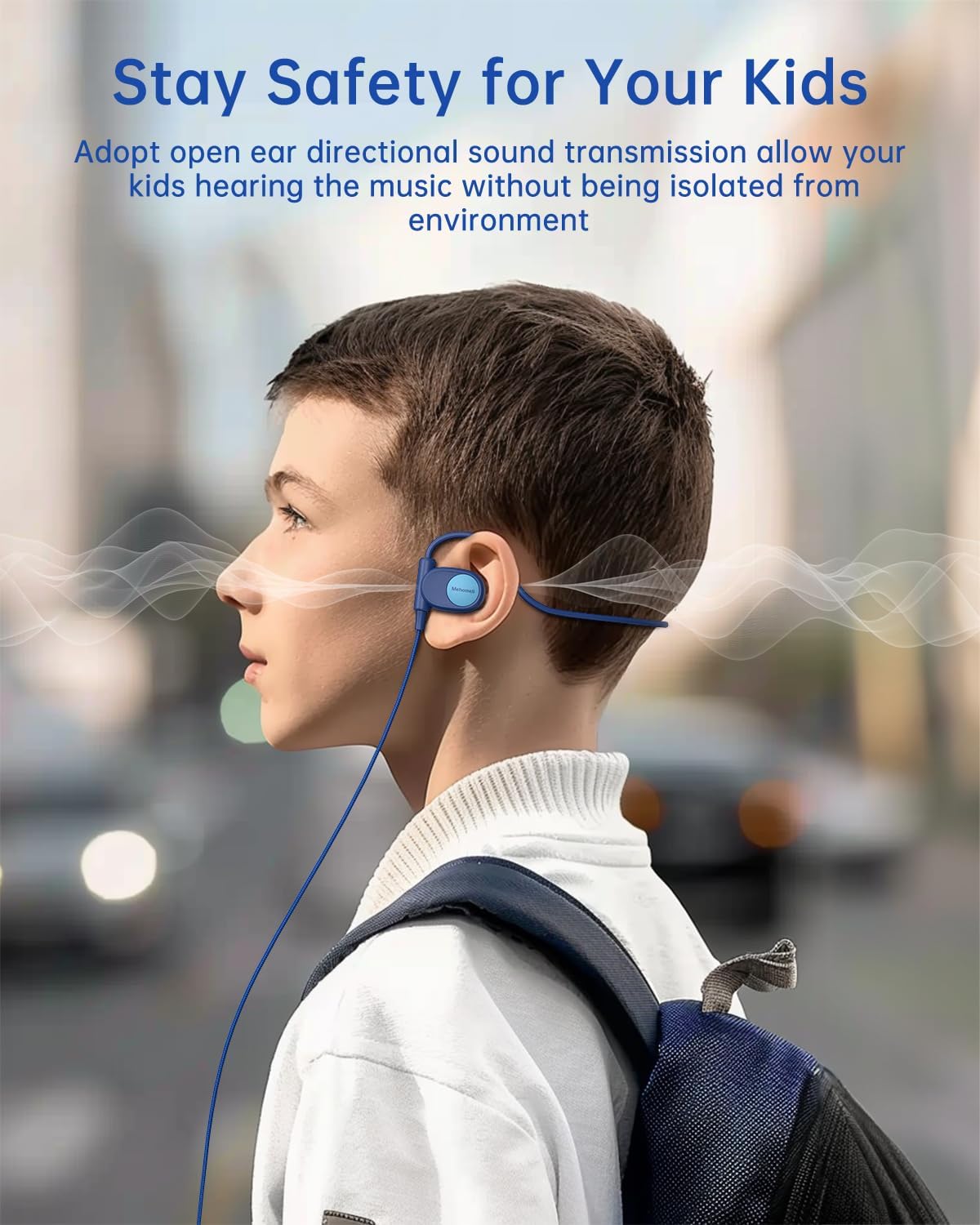 Kid Headphones for School, Air Conduction Open Ear Headphones, 3.5mm Jack Wired Cord, Ultra-Comfort, Ergonomic and Lightweight Design Perfect for School and Outdoor Activities-Blue