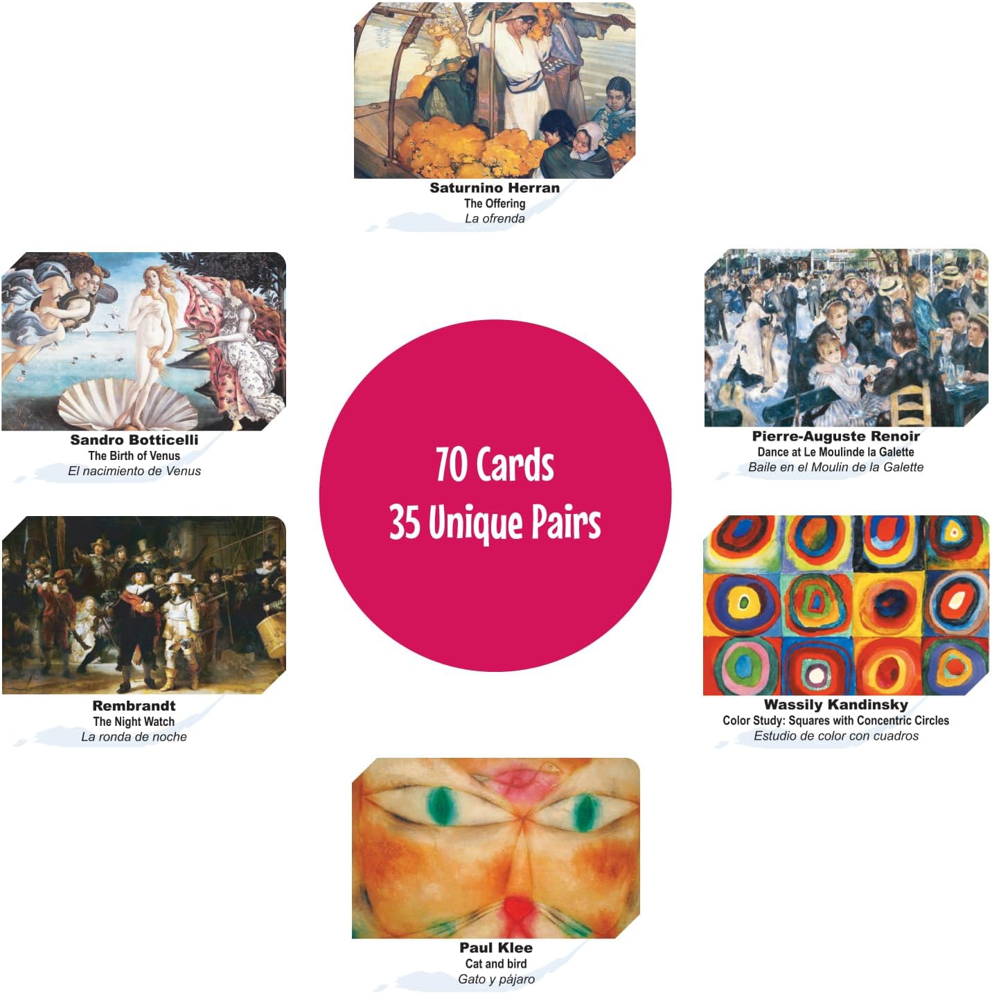 Menique Memory Matching Game – Famous Paintings for Adults & Kids – 70 Cards (35 Pairs) – Bilingual Art Game – Educational & Concentration Activity