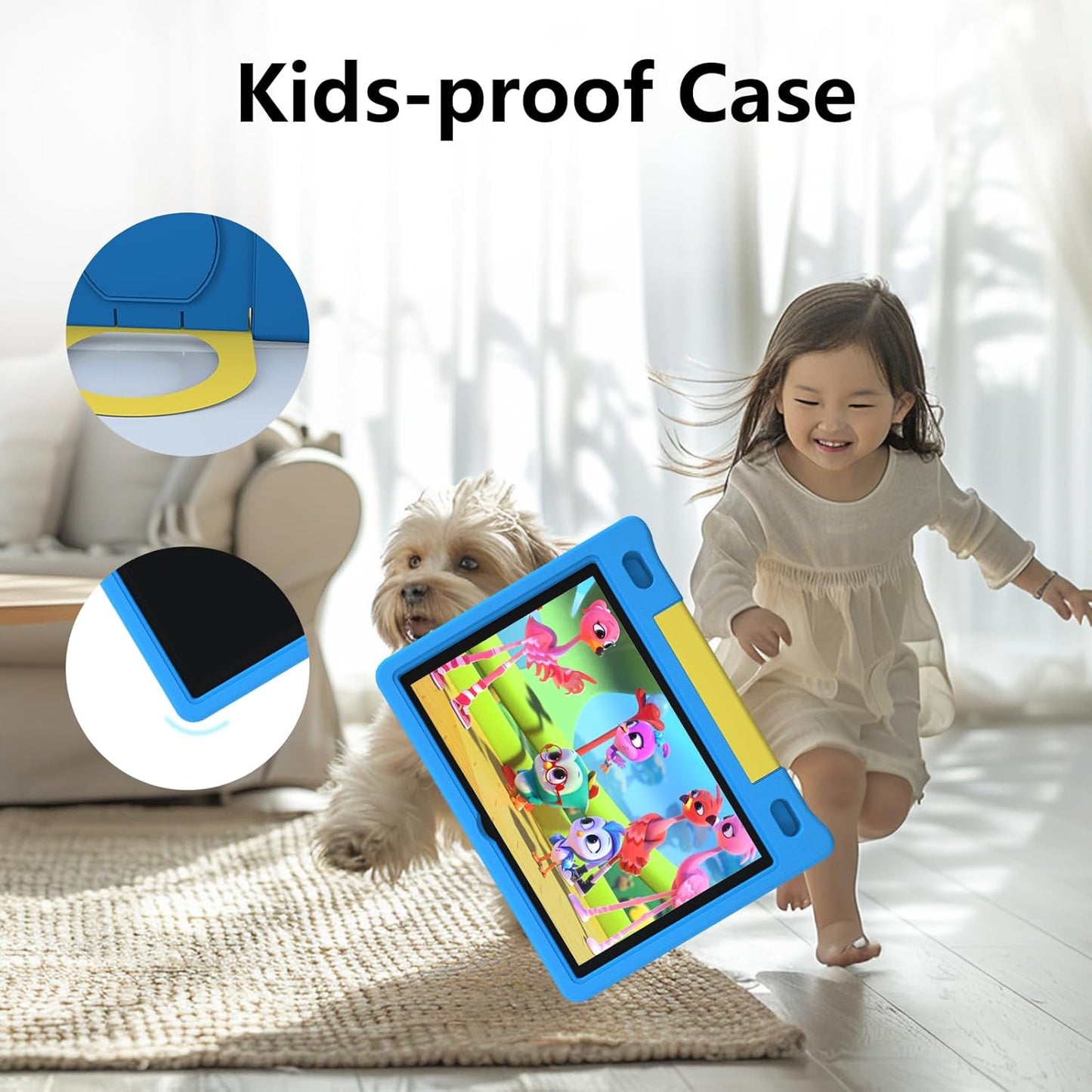 JREN Kids Table 10.1" |Android 14 Tablet for Kids|64GB Storage|Octa-Core|WiFi |Cameras|Parental Control|Kids Content|Case Included Great Gift for Children Ages 3-12 Years Old Blue