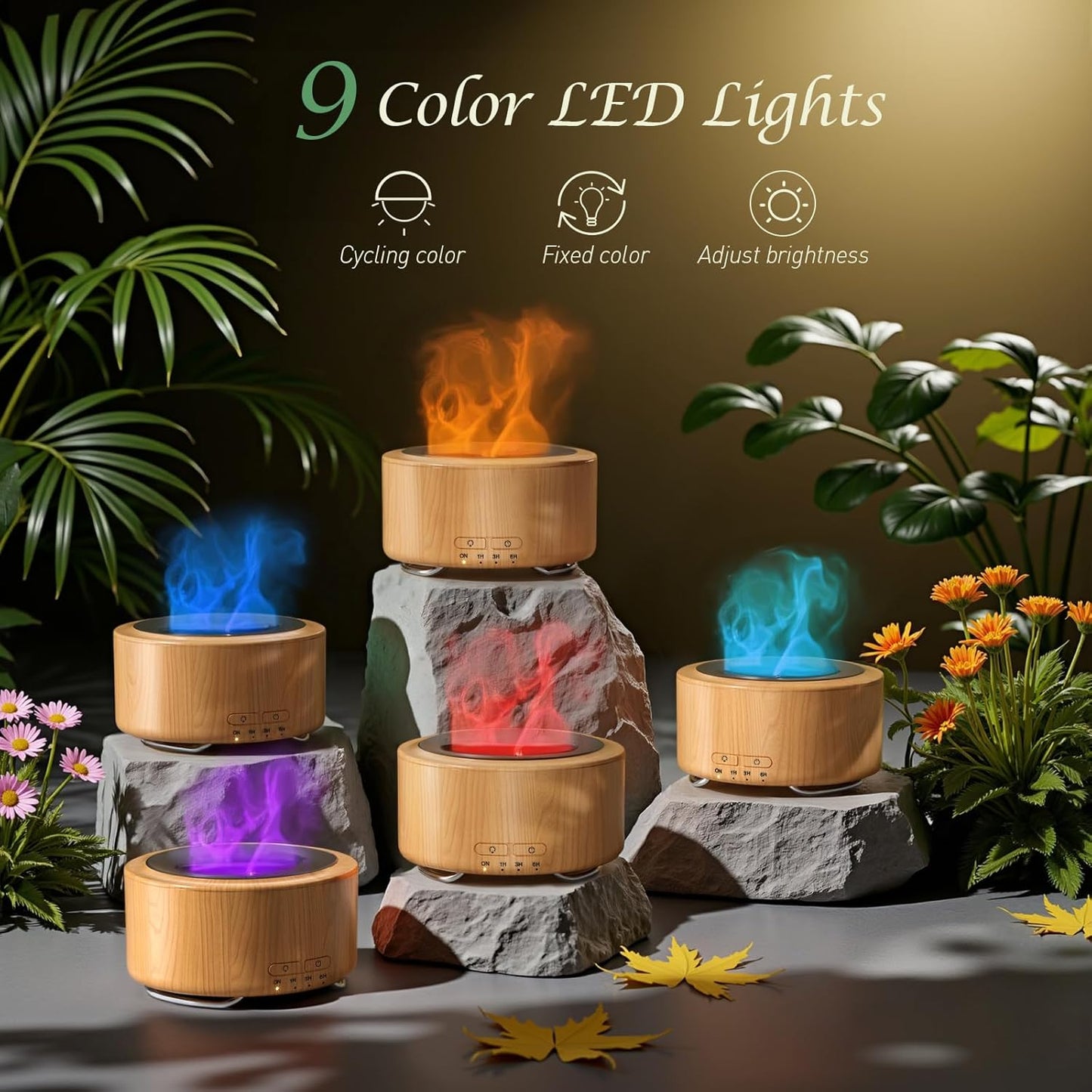 Essential Oil Diffuser for Home: 500ML Aroma Diffuser for Hotel Office Yoga Room - Humidifier with 9 Colors LED Night Light for Kids/Women Home Relaxation, Light Yellow