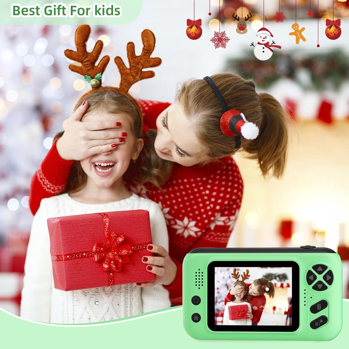 Kids Camera, Birthday Gifts for Boys and Girls Age 3-8,Video Recorder for Kids 8-12,Childrens Digital Camcorder for vlogging Portable Kids Selfie Camera with 32GB SD Card Green