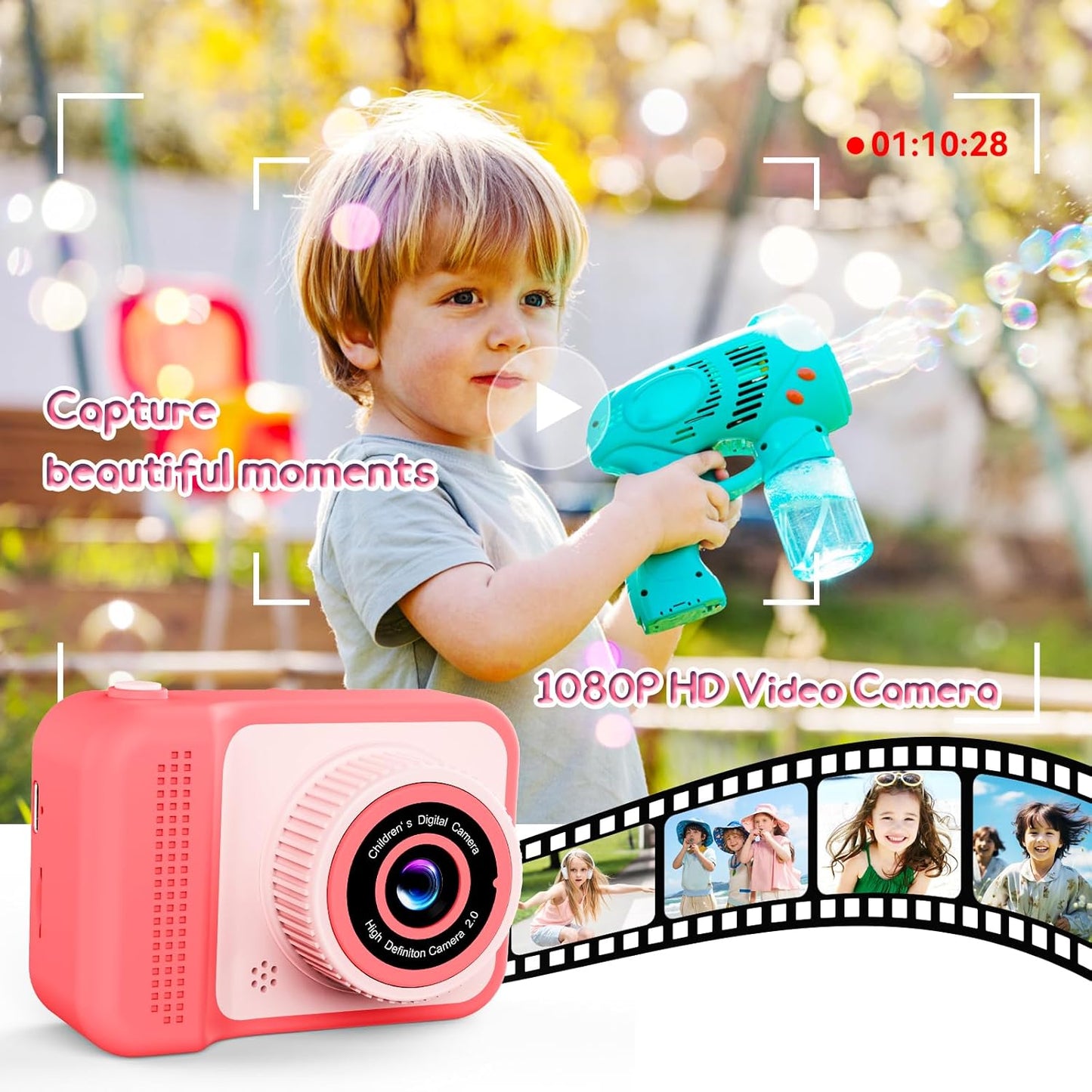 Kids Camera, 1080P Portable HD Digital Camera with 32G SD Card, Birthday Gifts for Girls 3 4 5+ Year Old