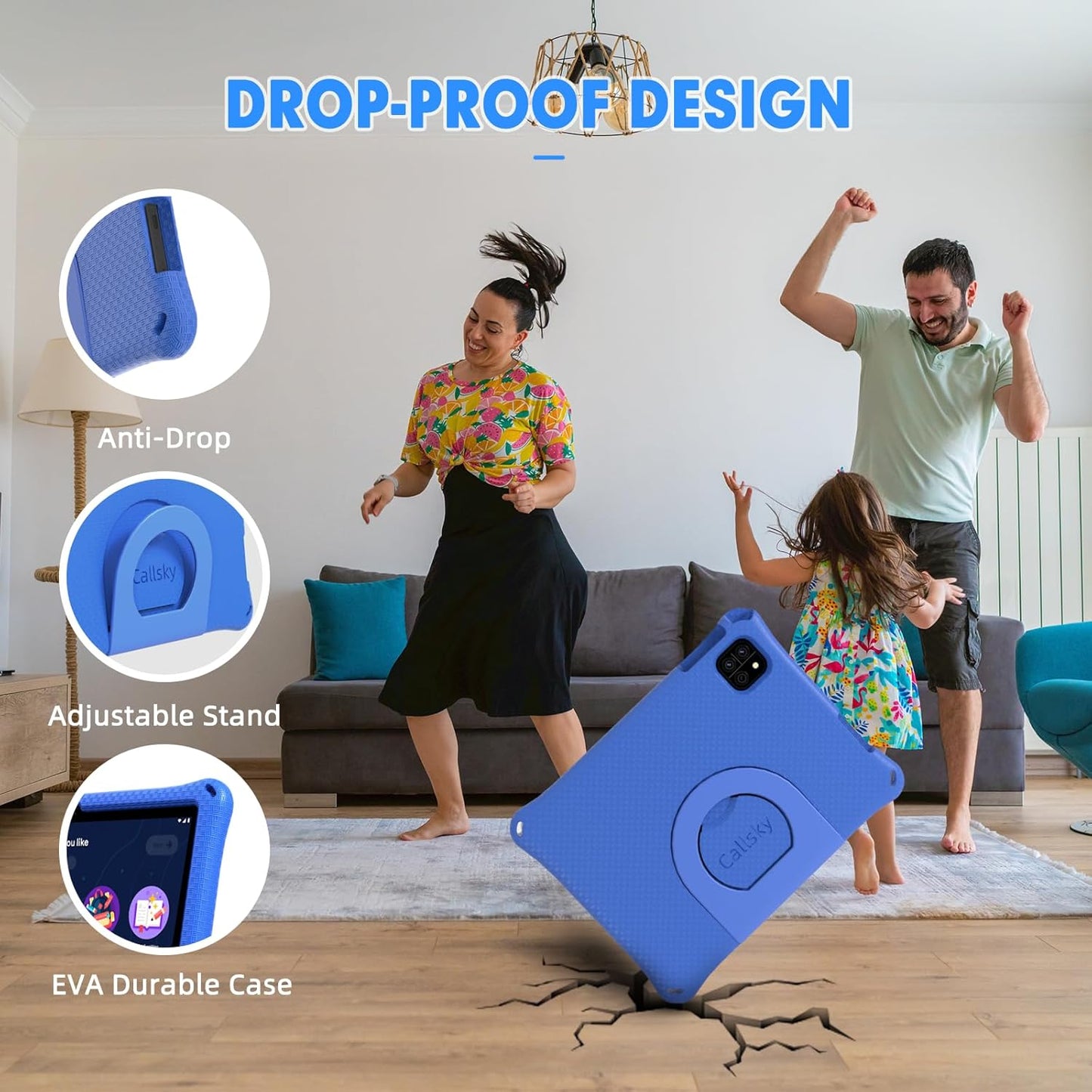 Kids Tablet, 10.1 Inch Android 15 Tablet for Kids, 12GB+64GB, Octa-Core, 6000mAh Battery, WiFi 6, Pre-Installed Kids Apps, Parental Control, ABCmouse for 30-Days Free, with EVA Protective Case (Blue)