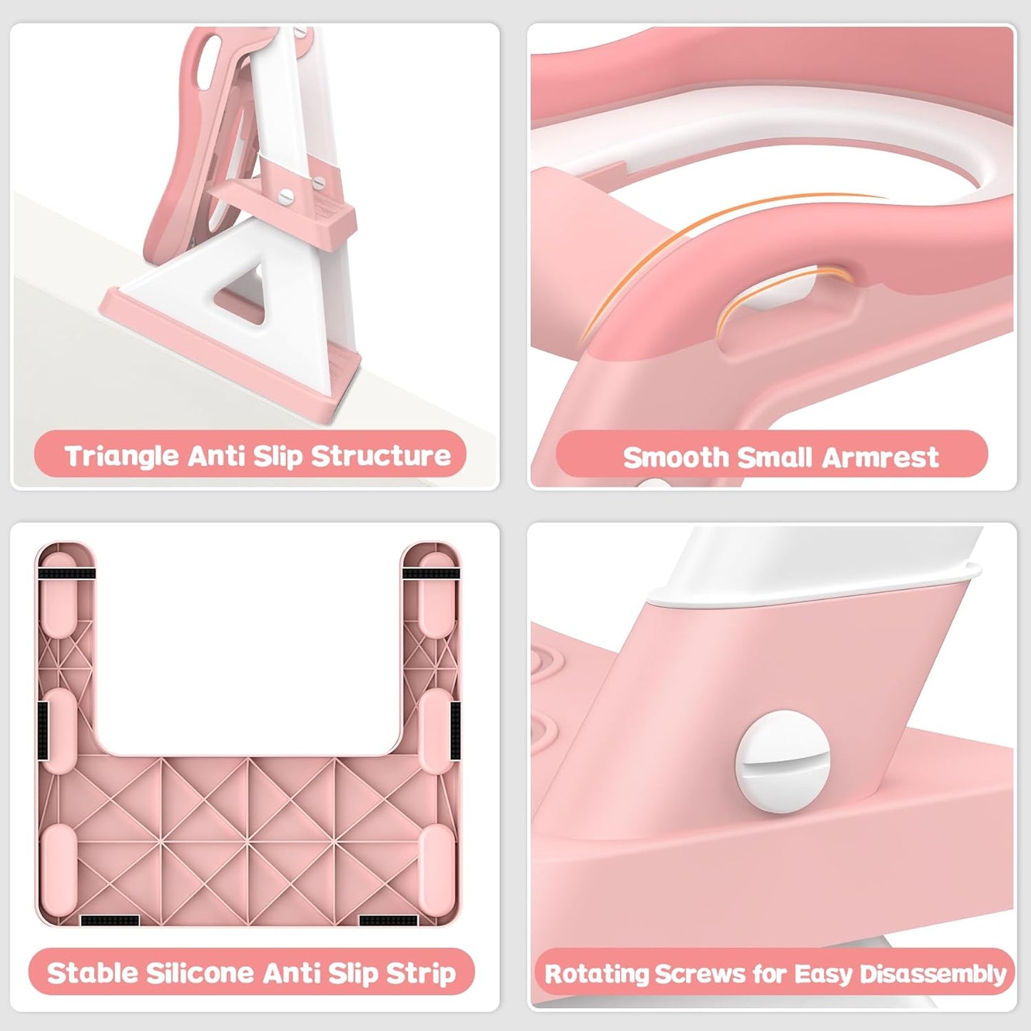 2 in 1 Potty Training Toilet Seat & Toddler Step Stool, Bottom Triangle Stability Toddler Toilet Seat, Adjustable Step & Seat Height Potty Seats for Toddlers Boys Girls (Pink)