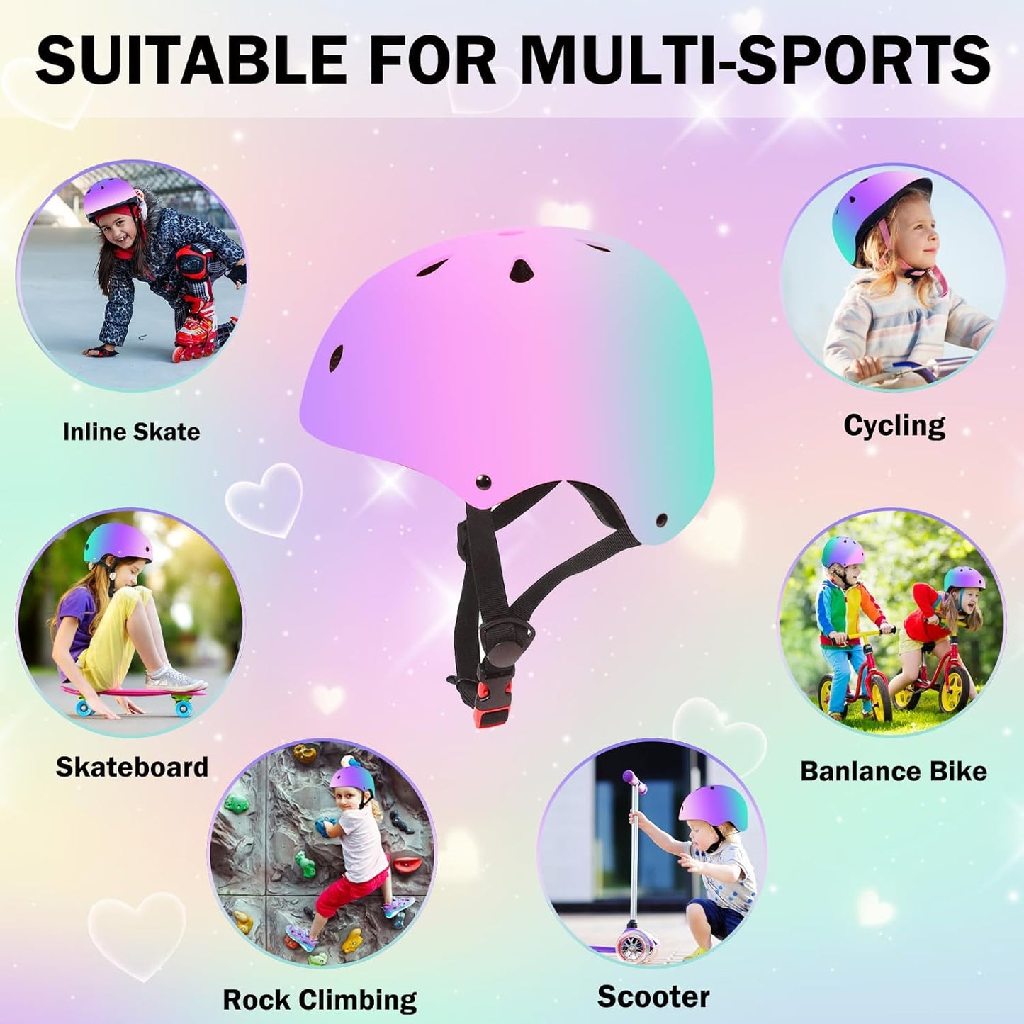 Kids Helmet for 2-3-5-8-14 Ages Girls and Boys, Ventilation and Impact Resistance Toddler Helmet for Multi-Sport Bicycle Scooter Inline Roller Skate and Skateboarding