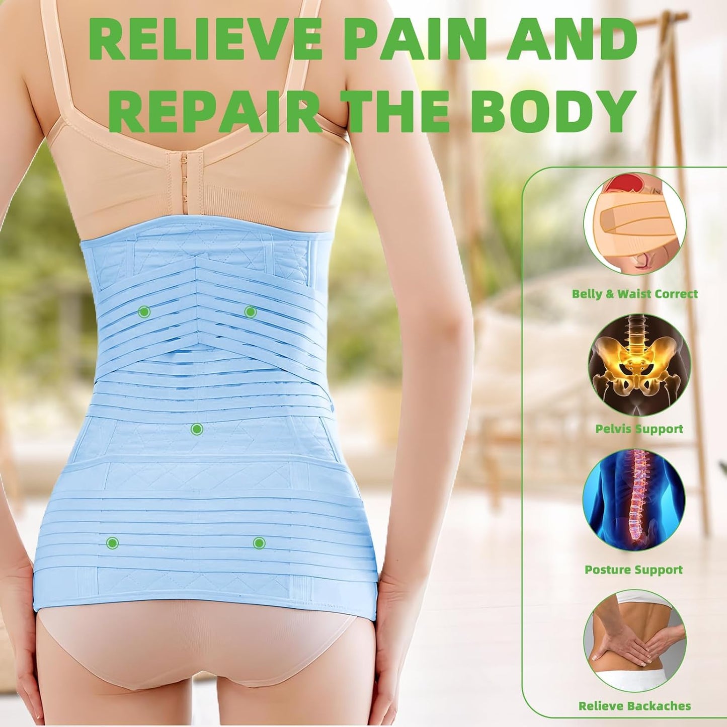 2 in 1 Postpartum Belly Band Wrap Blue, C-Section Support Belt XX-Large, Post Partum Support Recovery Waist/Pelvis Belt, Hysterectomy Belly Band Binder Girdle Stomach