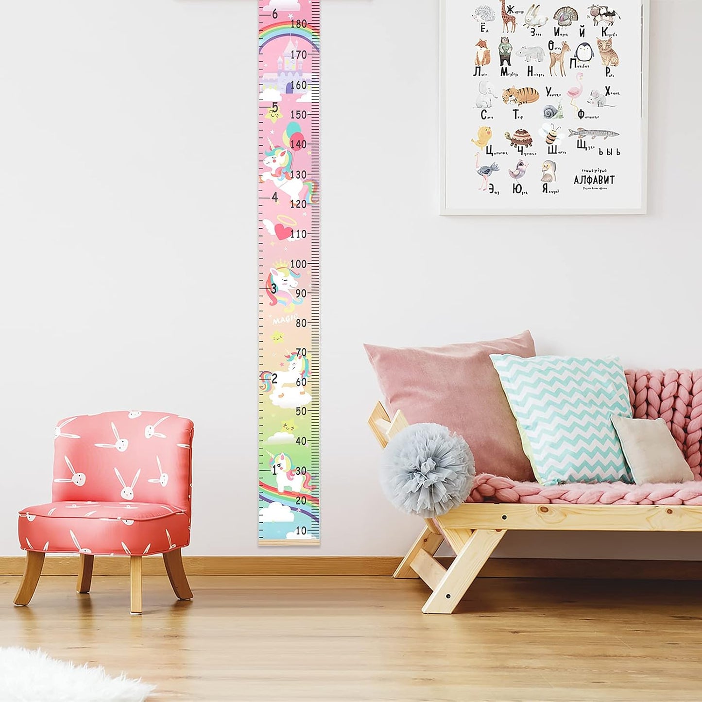Kids Growth Chart Height Measuring Chart, Unicorn Canvas Wall Hanging Rulers for Baby Children Girls Bedroom Decor 74.8''* 7.87''