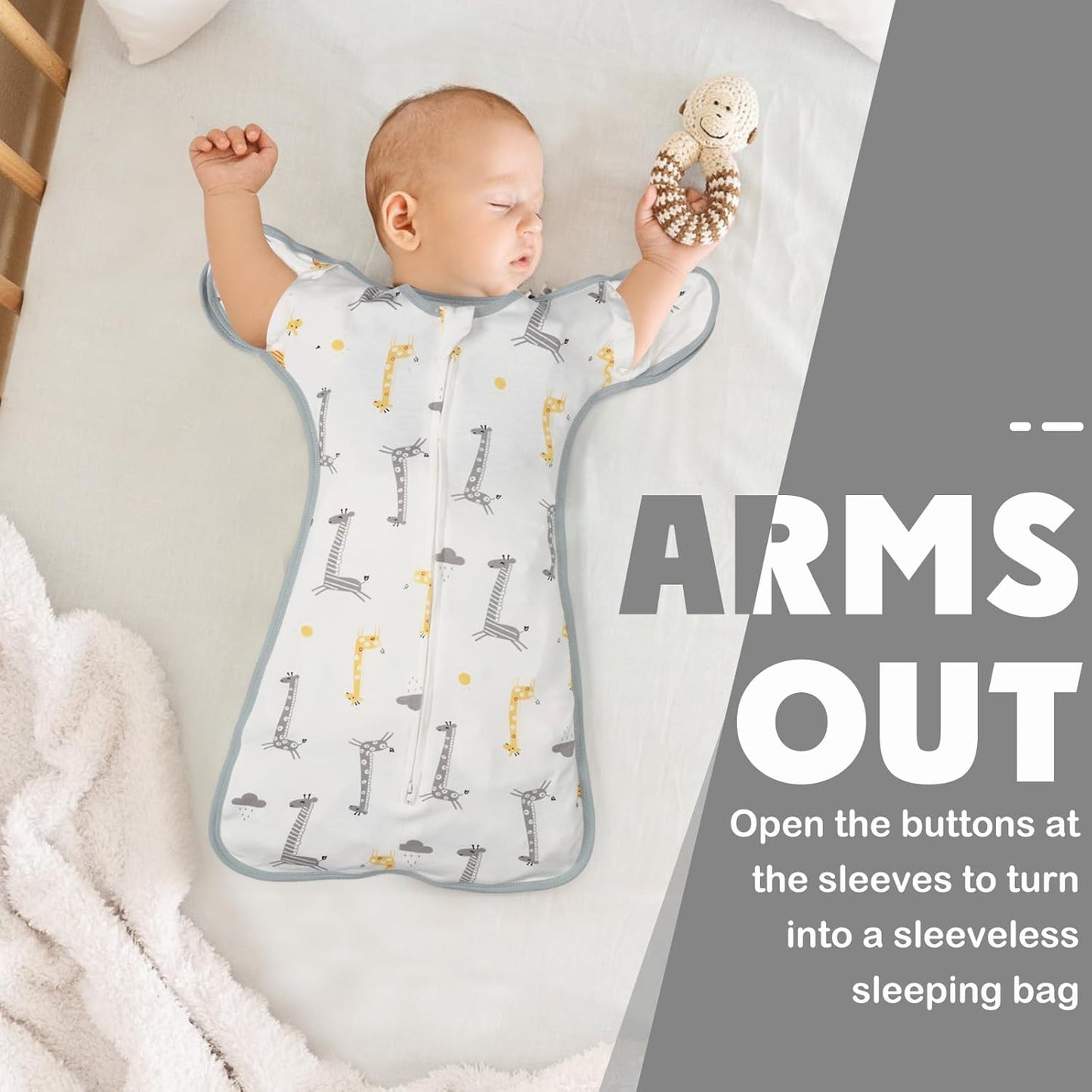 2 Pack Transition Swaddle with 2 Way Zipper, 2 in 1 Arms in/Out Transitional Arms Up Swaddle, 100% Cotton Newborn Swaddles Zipper Swaddles Baby Swaddling Sack Sleeping Sack 0-3 Months