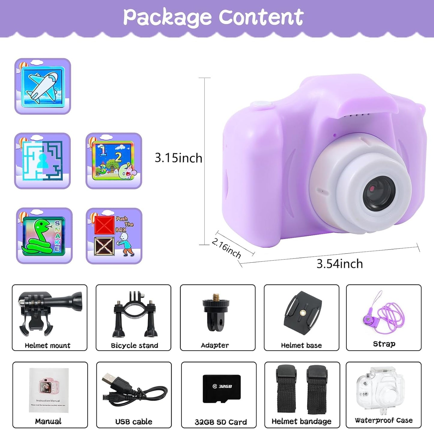 Kids Camera Waterproof Underwater Camera for 3-12 Year Old Boys Girls 2 Inch IPS Screen 1080P HD Digital Kids Video Camera Indoor Outdoor Action Cameras Best Christmas Birthday Gifts
