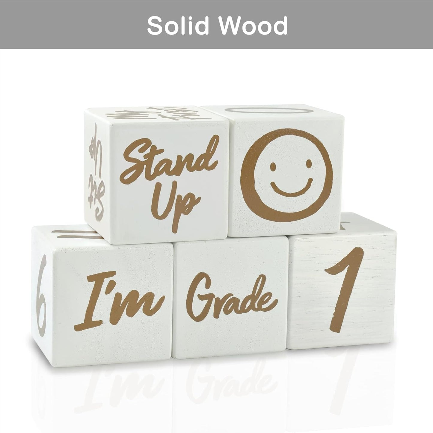 I'm Solid Wood Weekly Monthly Yearly Baby Milestone Age Blocks, Gender Neutral, Newborn Gifts & Keepsakes for Picture Props (5 Pcs/White)