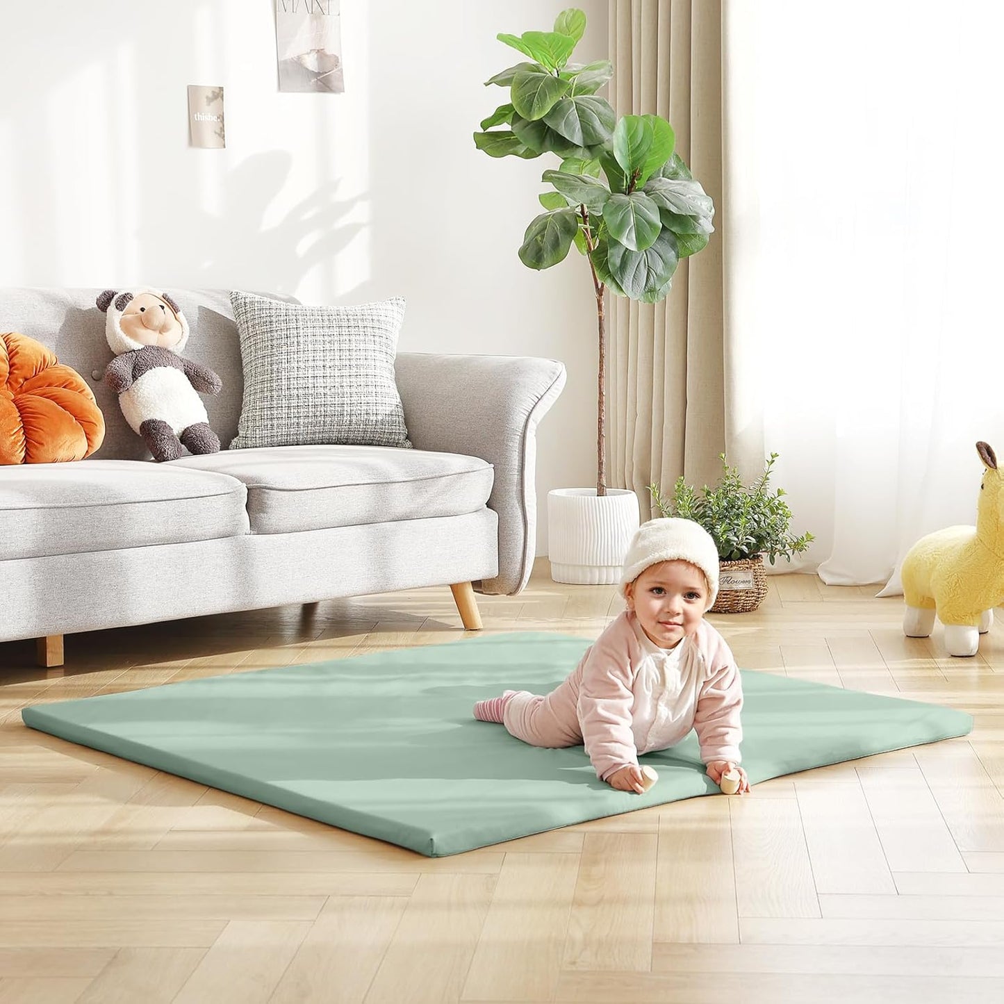 Baby Play Mat 48"x48" – Thick, Non-Slip Foam Mat for Babies and Toddlers. Foldable, Scrubbable, Odorless, and Soft, Ideal for Playpens, Crawling, and Indoor Playtime-Green