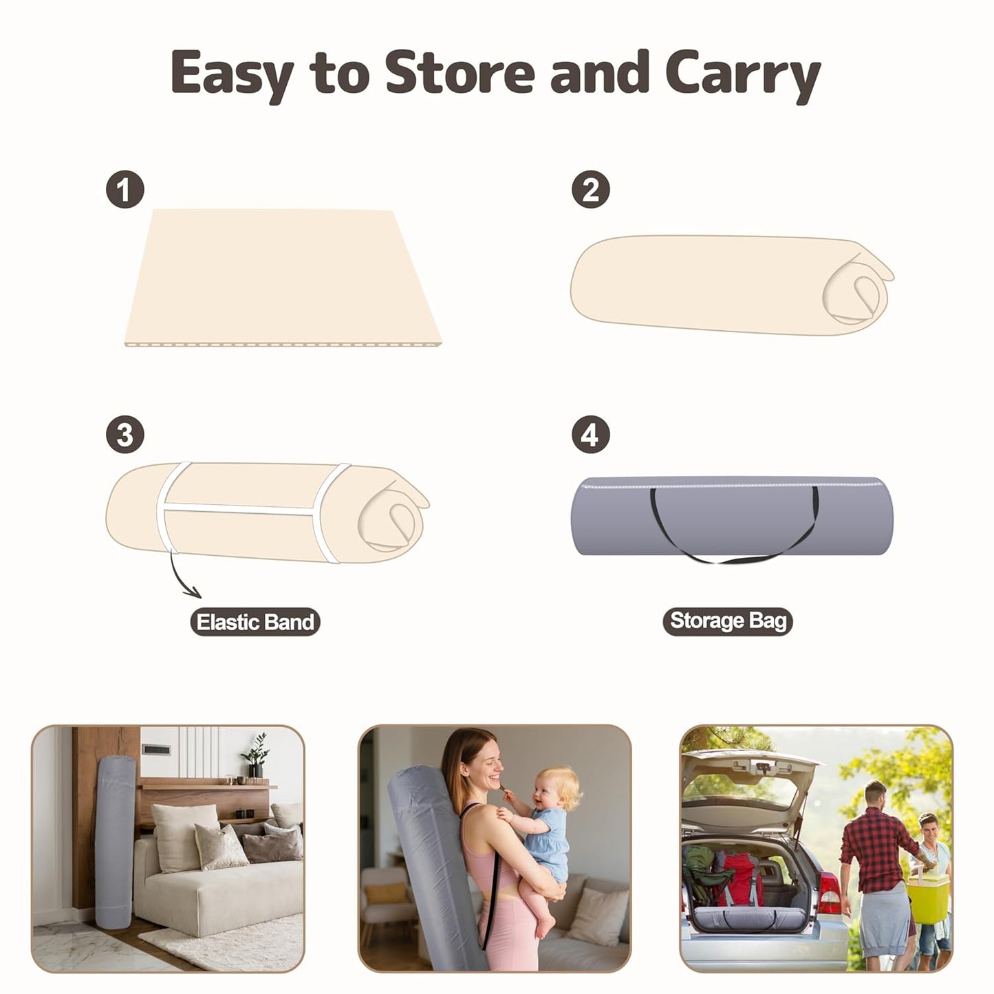 Baby Play Mat 47x47 Inches, Extra Thick 1.2" Foam Floor Mat for Tummy Time & Crawling, Waterproof Non-Slip Faux Leather Playpen Mat for Infants Toddlers, Indoor Outdoor Gym Activity, Beige