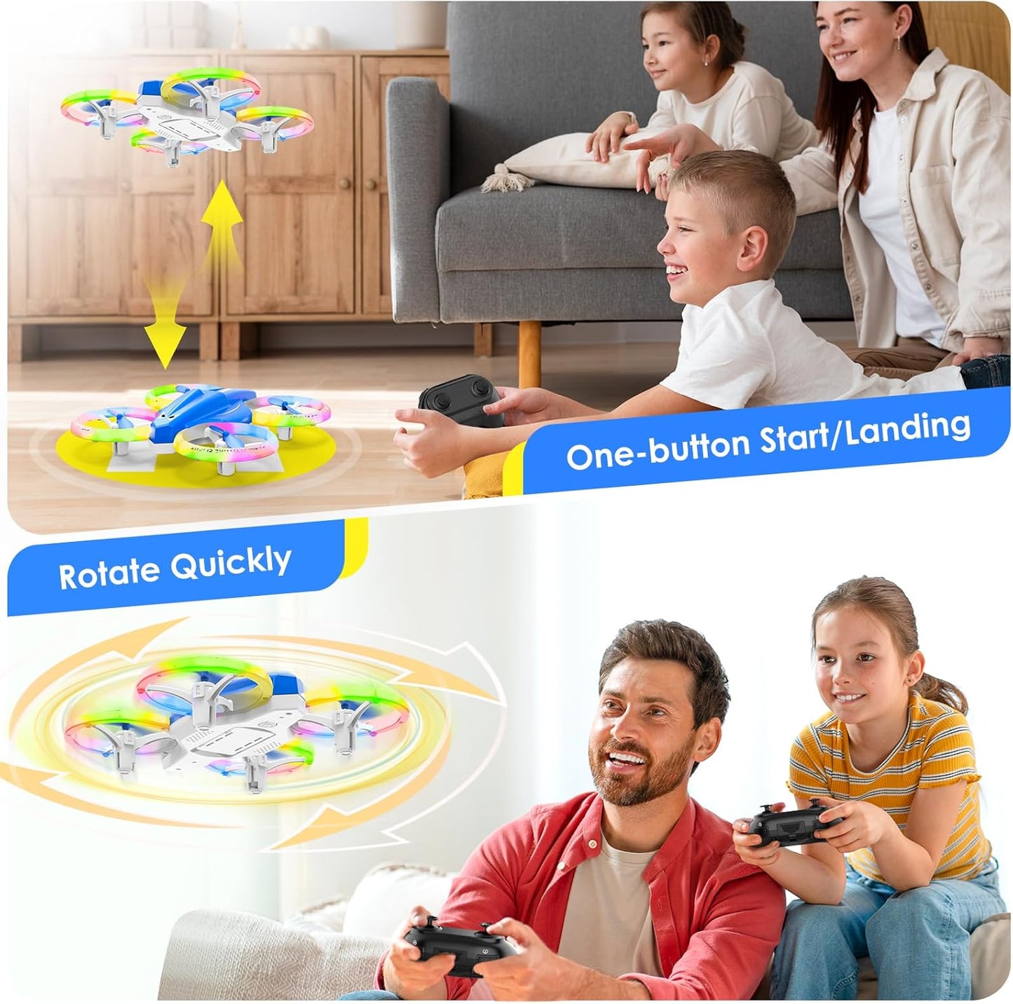 Drone, Mini Drone for Kid and Beginner with Led Light, Small Indoor Rc Drone with 360 Flip, 2 Batteries, One Key Take Off Landing, Kids Flying Toy Gift for Boy and Girl(Dark Blue)