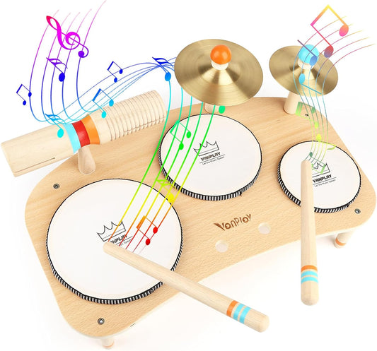 Kids Drum Set for Toddlers 3+, 8 in 1 Montessori Musical Instruments - Wooden Musical Toys for Baby Easter Christmas Birthday Gifts for Preschool Learning Music for Boys Girls Age 3 4 5 6