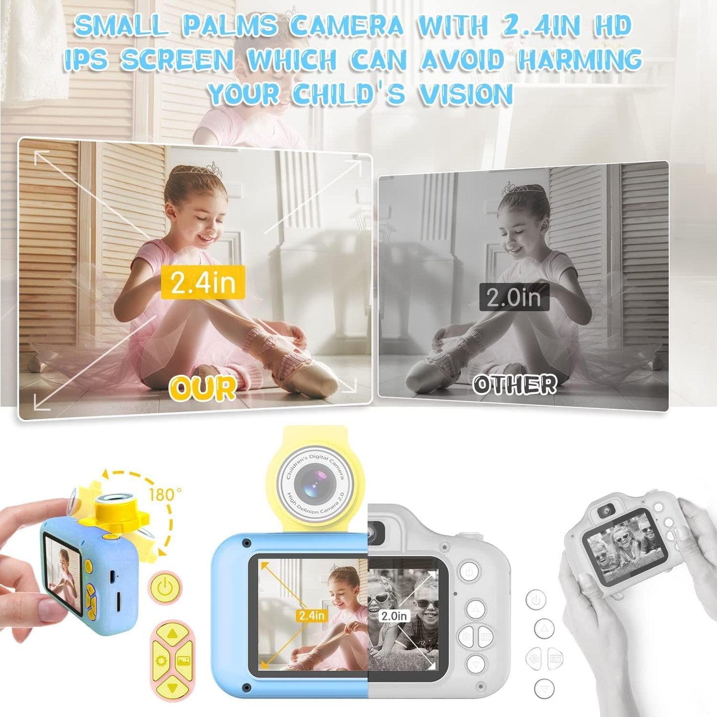 Kids Camera, Toddler Kid Digital Camera with 180°Flip Lens & 2.4in IPS Screen, Birthday Festival Gifts Present Toy for 4 5 6 7 8 9 10 11 Year Old Girls/Boys, 32 GB Card Included, X101