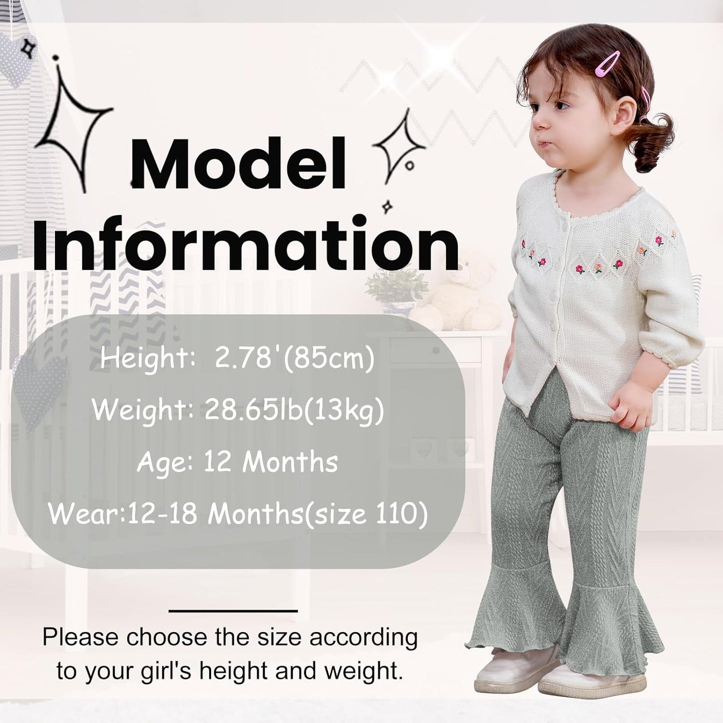 2 Pack Toddler Baby Girl Pants Flare Leggings Ribbed Knit Newborn Bell Bottoms Solid Ruffle Infant Pants for Girls