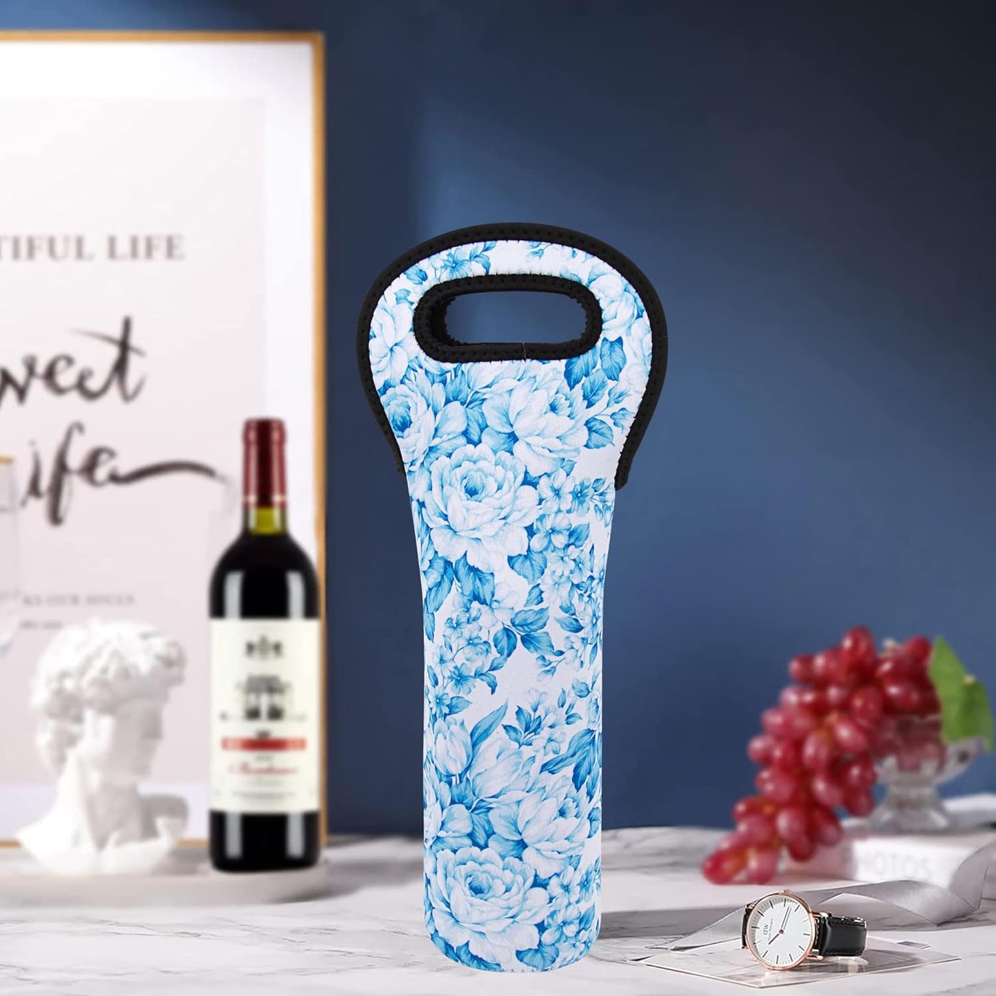 Wine Bag, Wine Carrier Tote Bag, Wine Bottle Protector, Insulated Neoprene Hand Bag, Wine Bags for Wine Bottles Gifts, Wine Bottle Holder for Travel with Secure Carry Handle (2 Pack)