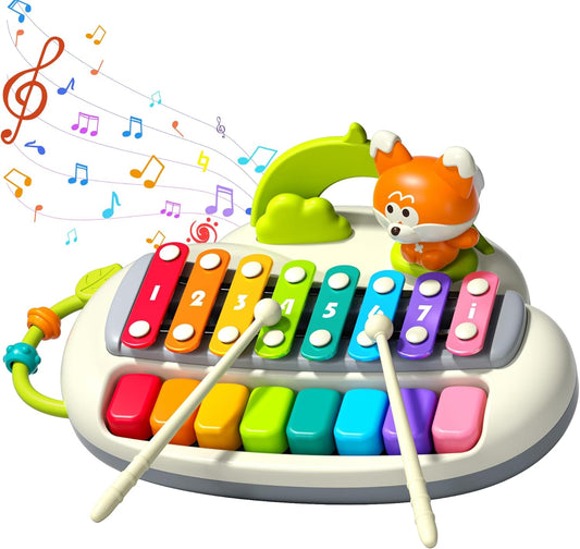 2 in 1 Baby Piano Xylophone for Toddlers, 8 Multicolored Key Keyboard Piano, Musical Table Percussion Sensory Toys ,Educational Musical Learning Instruments Toy for Kids Girls Boys